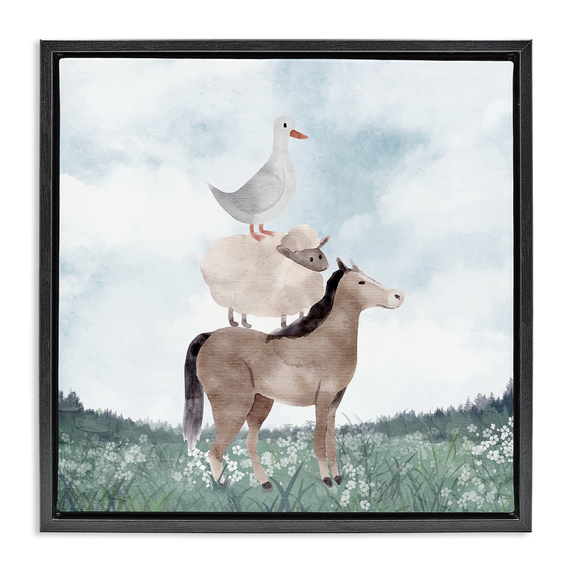 Stupell Industries Muted Blue Sky Farm Black Framed Floater Canvas Wall Art, design by Kim Allen
