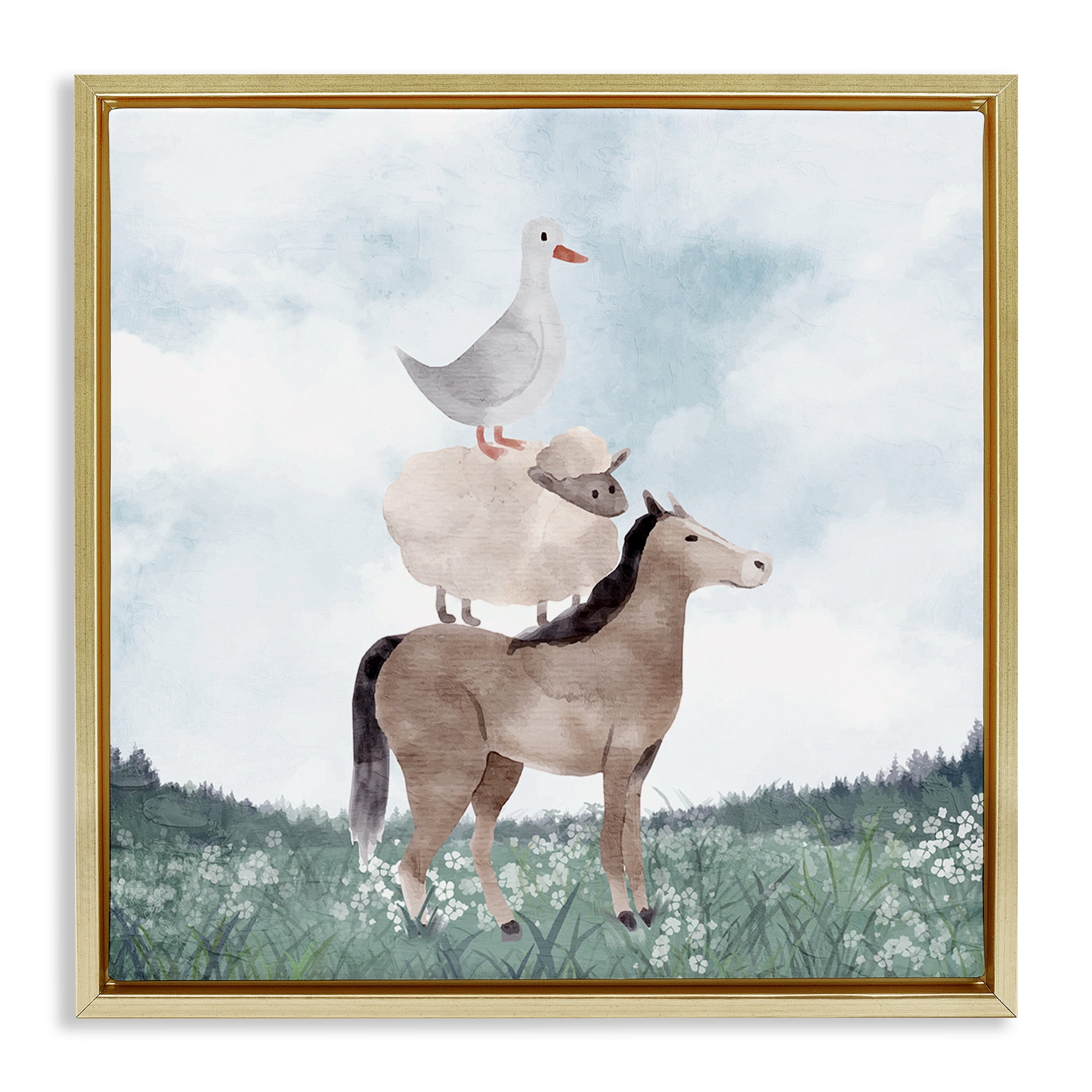 Stupell Industries Muted Blue Sky Farm Gold Framed Floater Canvas Wall Art, design by Kim Allen