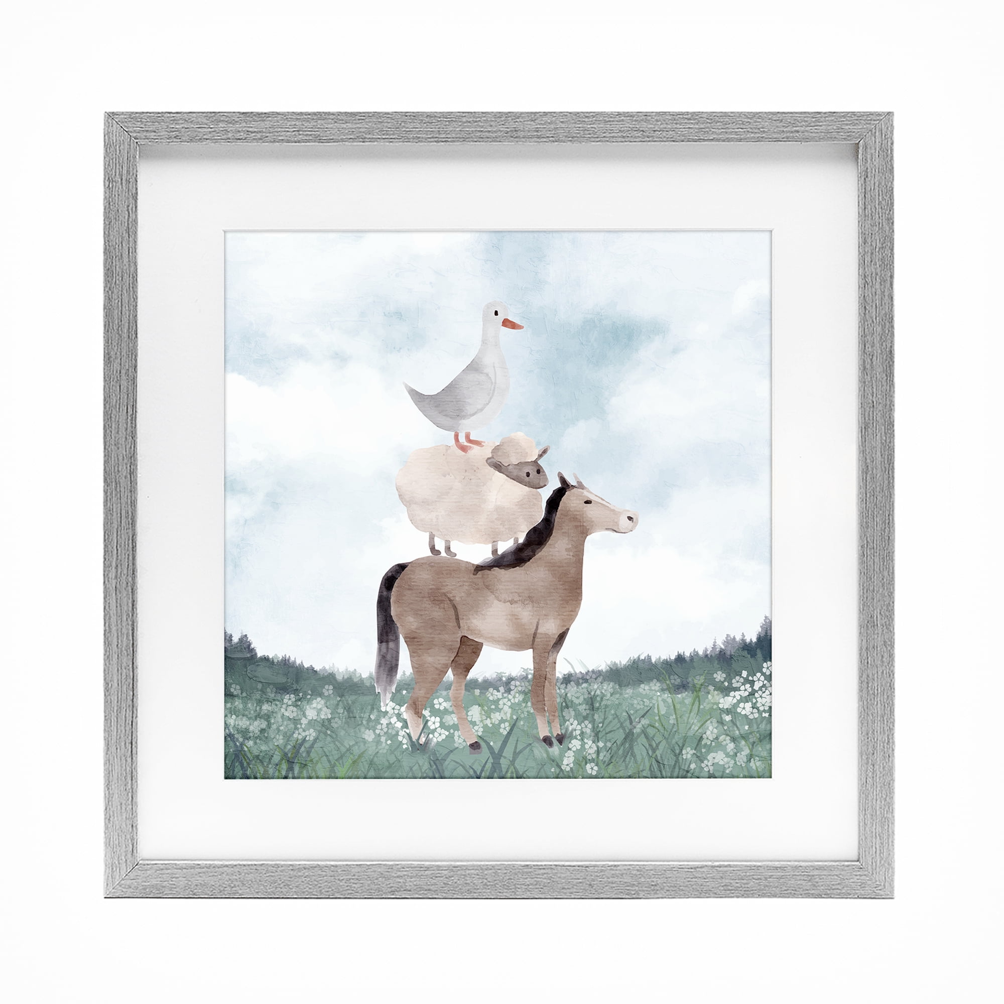 Stupell Industries Muted Blue Sky Farm Gray Framed Print Under Glass, design by Kim Allen