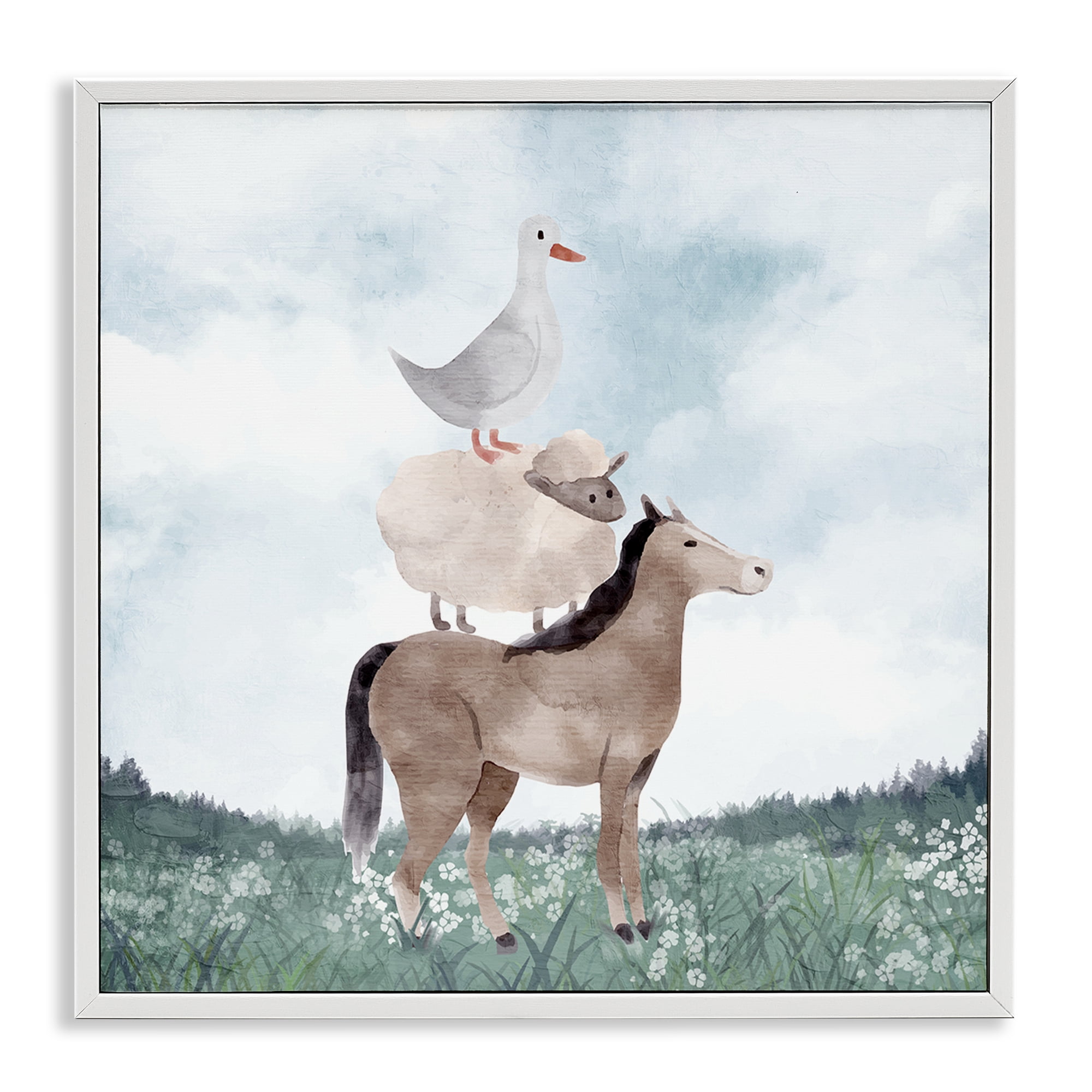 Stupell Industries Muted Blue Sky Farm White Framed Giclee Art, design by Kim Allen
