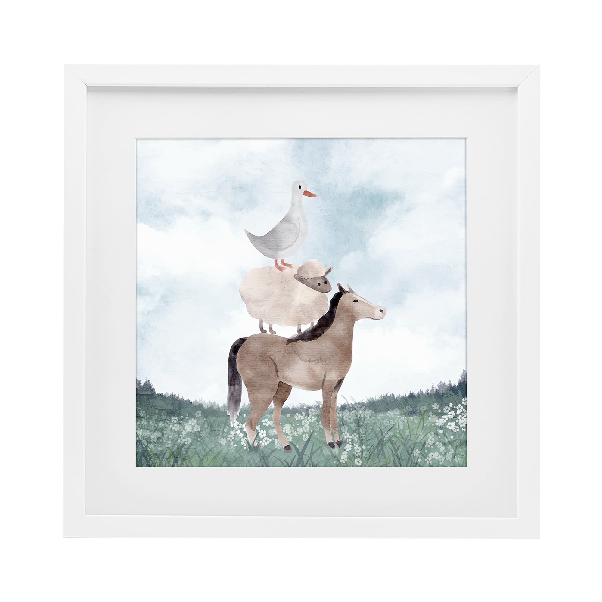 Stupell Industries Muted Blue Sky Farm White Framed Print Under Glass, design by Kim Allen