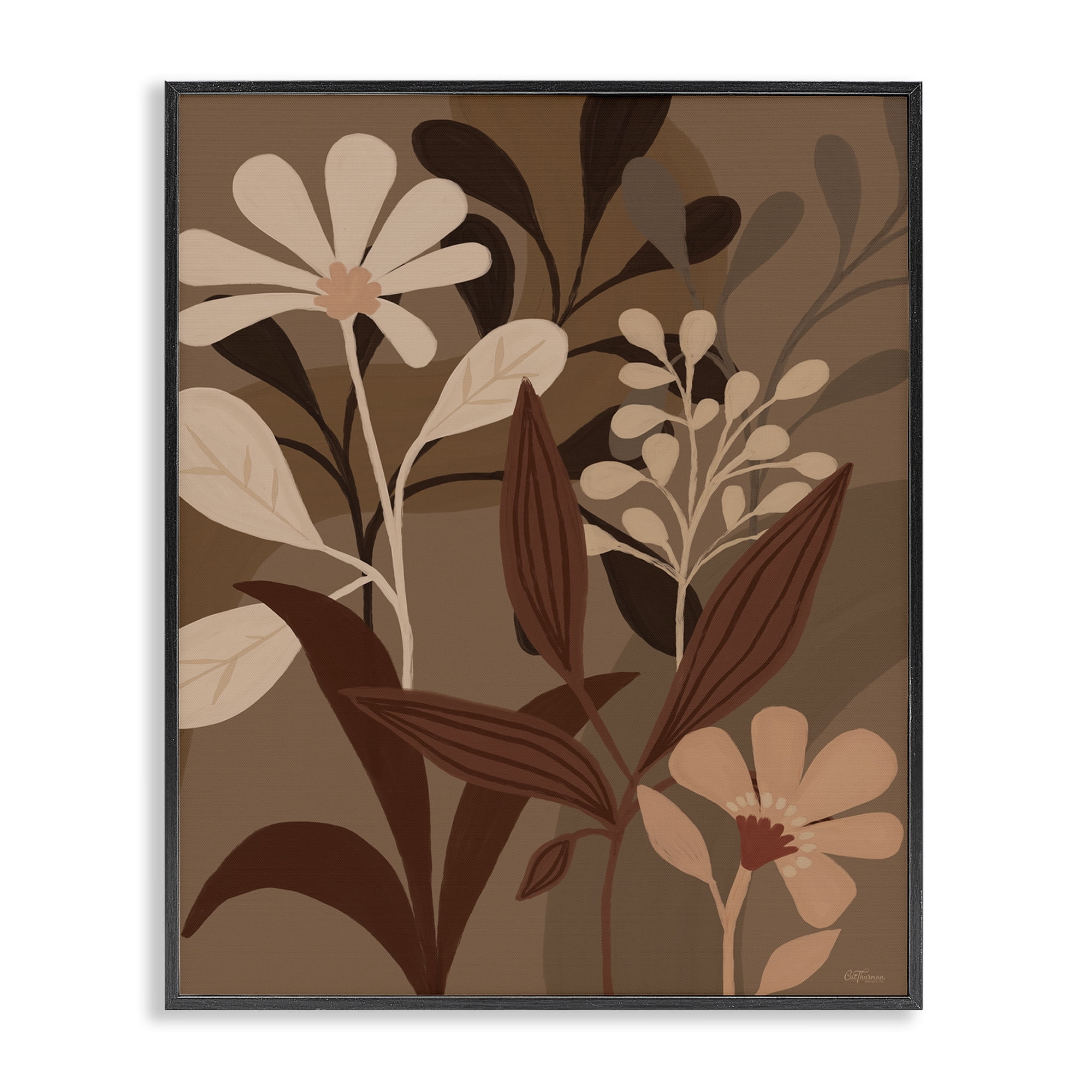 Stupell Industries Muted Boho Botanicals Plants & Flowers Painting Black Framed Art Print Wall Art, 16 x 20