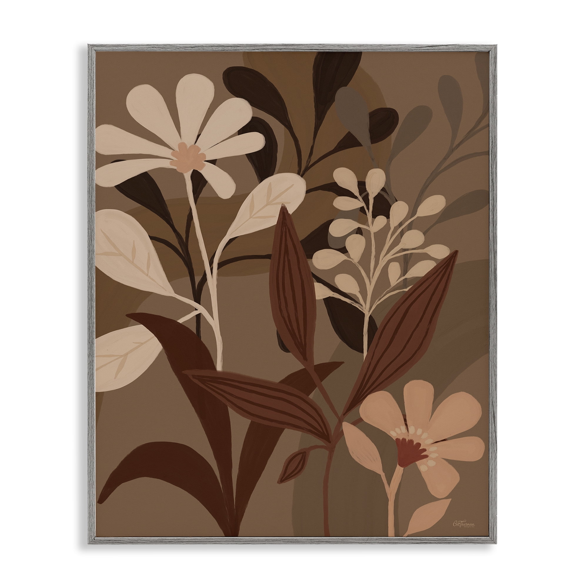 Stupell Industries Muted Boho Botanicals Plants & Flowers Painting Gray Framed Art Print Wall Art, 16 x 20