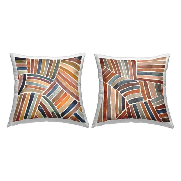 Stupell Industries Muted Boho Patterned Stripes Square Decorative Printed Throw Pillow, 18 x 18, Set of 2