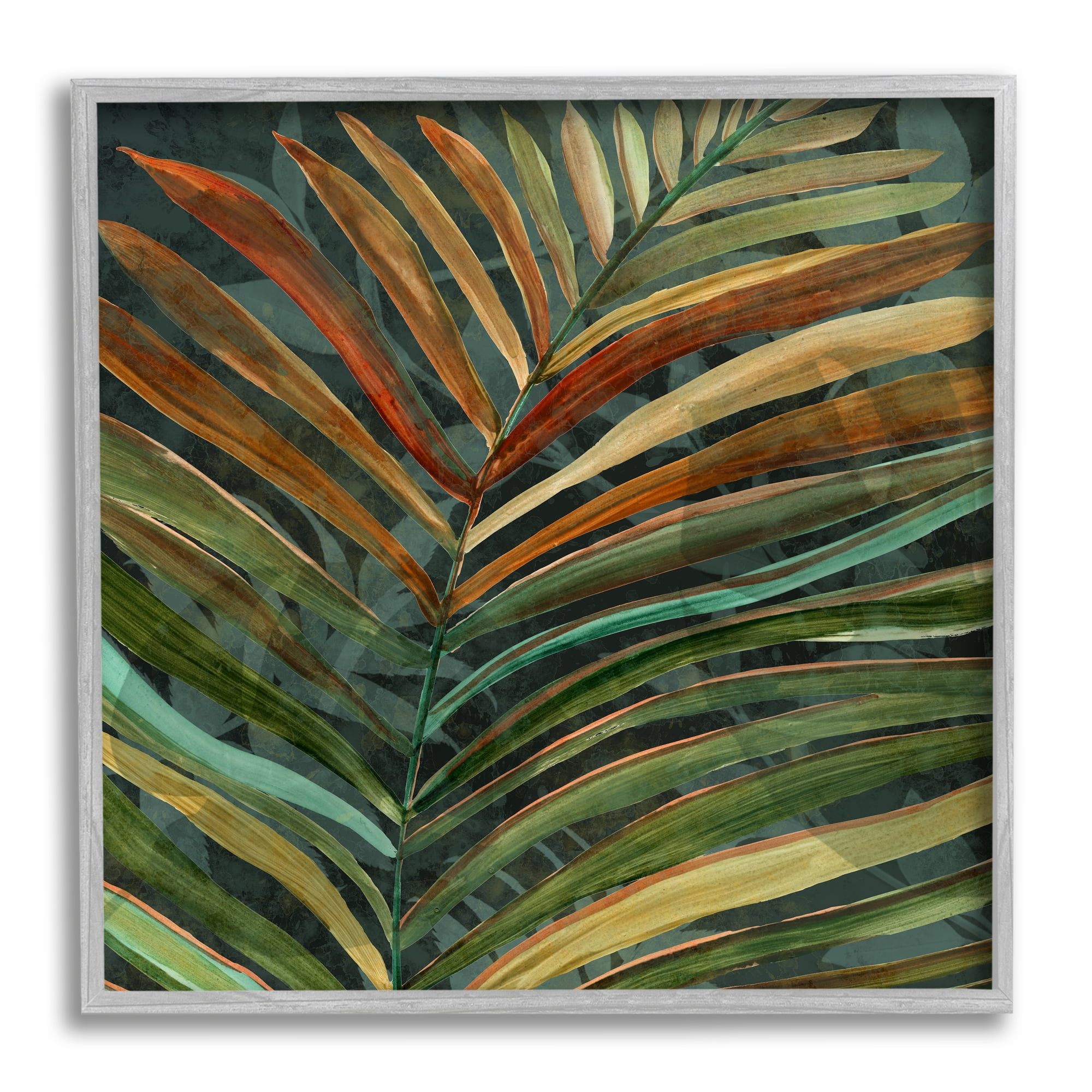 Stupell Industries Muted Botanical Leaf Botanical & Floral Painting Gray Framed Art Print Wall Art, 24 x 24