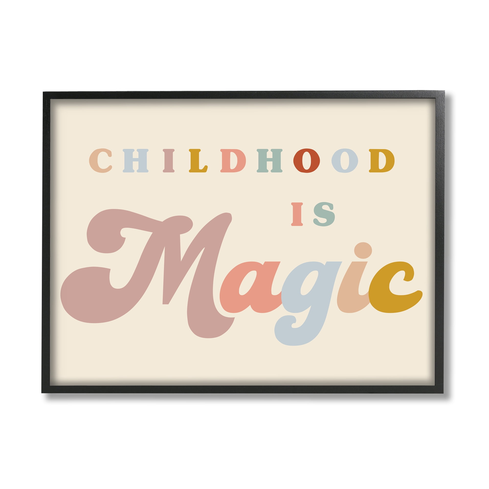 Stupell Industries Muted Childhood is Magic Inspirational Painting Black Framed Art Print Wall Art, 30 x 24