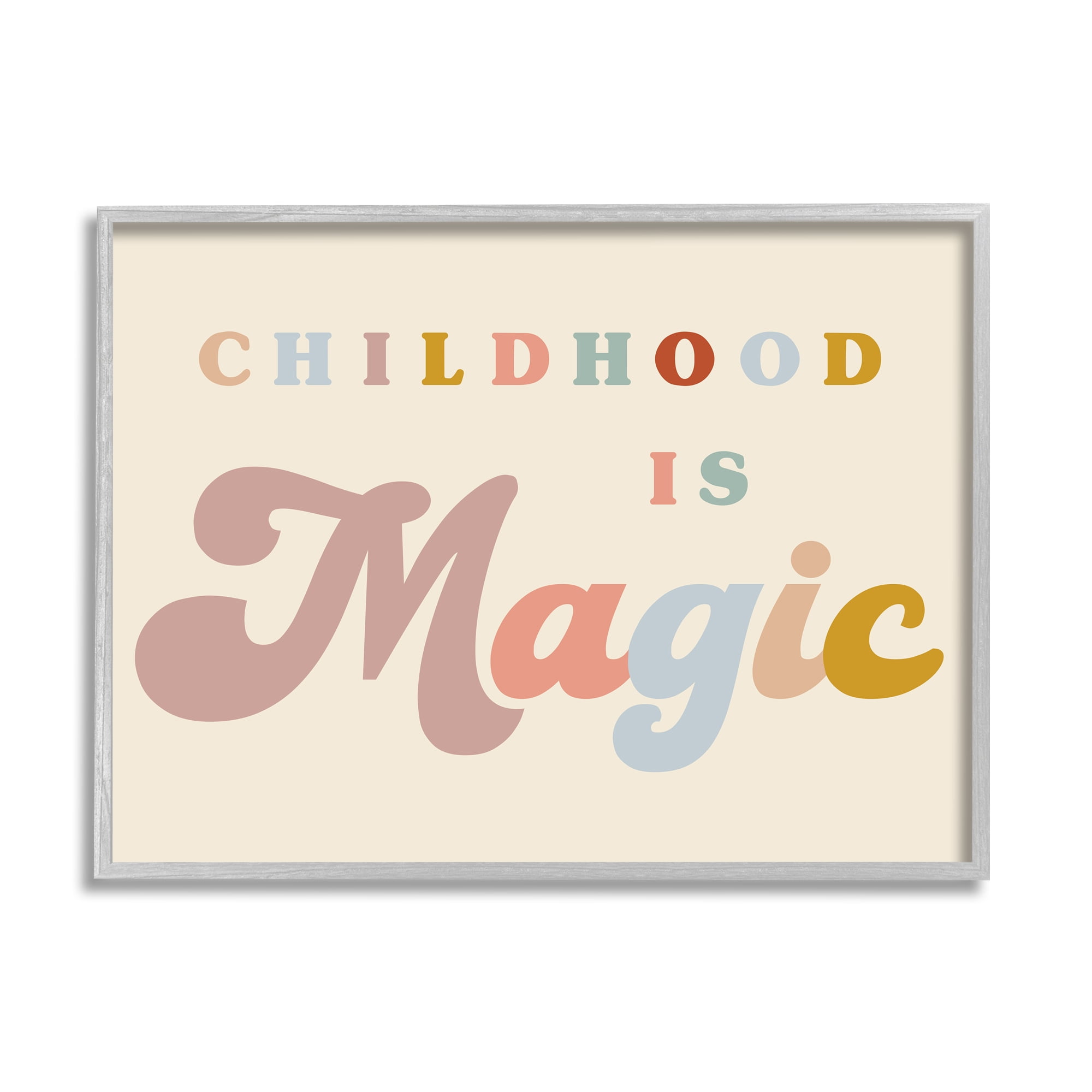 Stupell Industries Muted Childhood is Magic Inspirational Painting Gray Framed Art Print Wall Art, 14 x 11