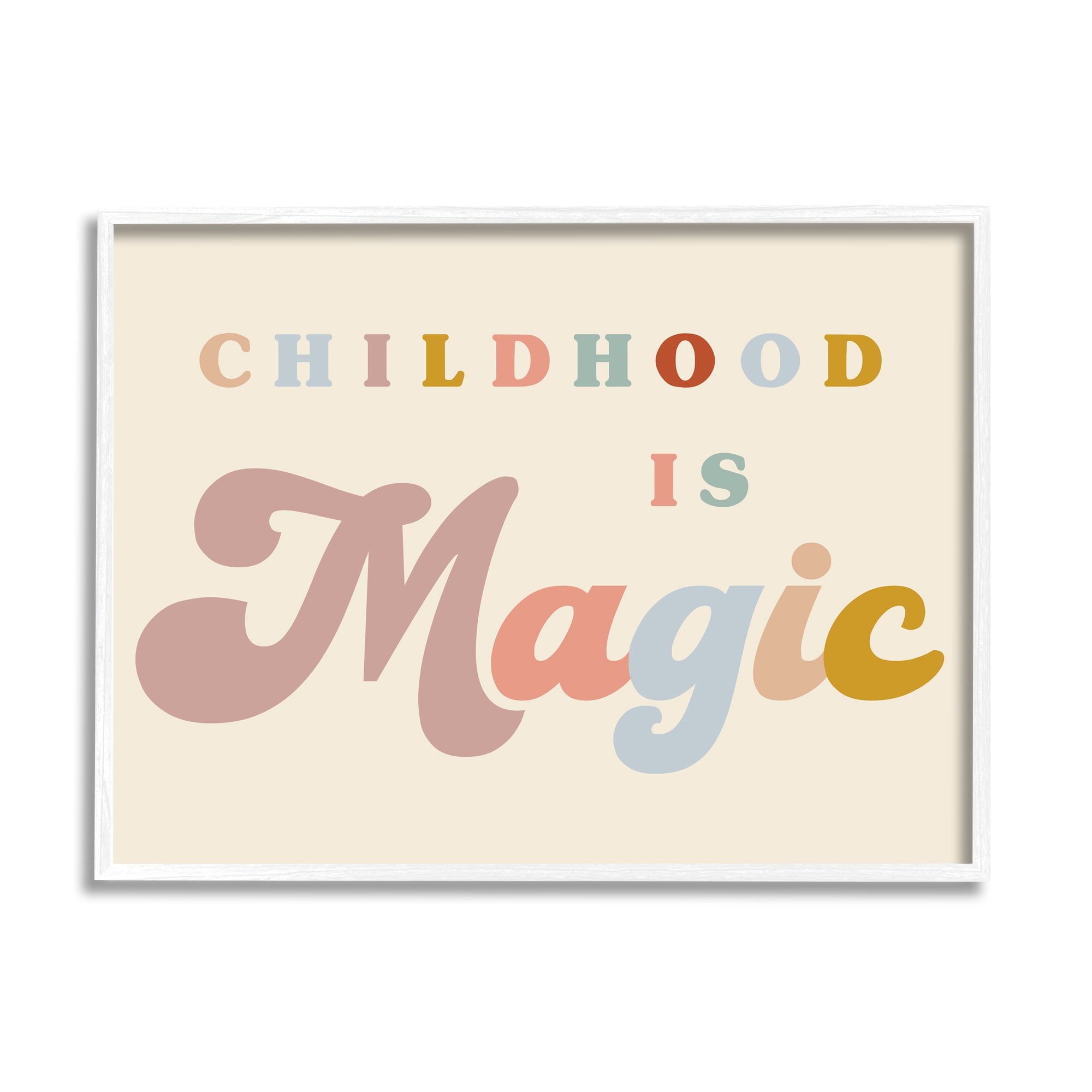 Stupell Industries Muted Childhood is Magic Inspirational Painting White Framed Art Print Wall Art, 14 x 11