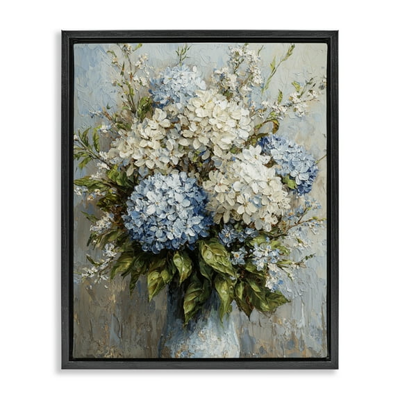 Stupell Industries Muted Classic Hydrangeas Floral Painting Black Floater Framed Canvas Art Print Wall Art, 17 x 21