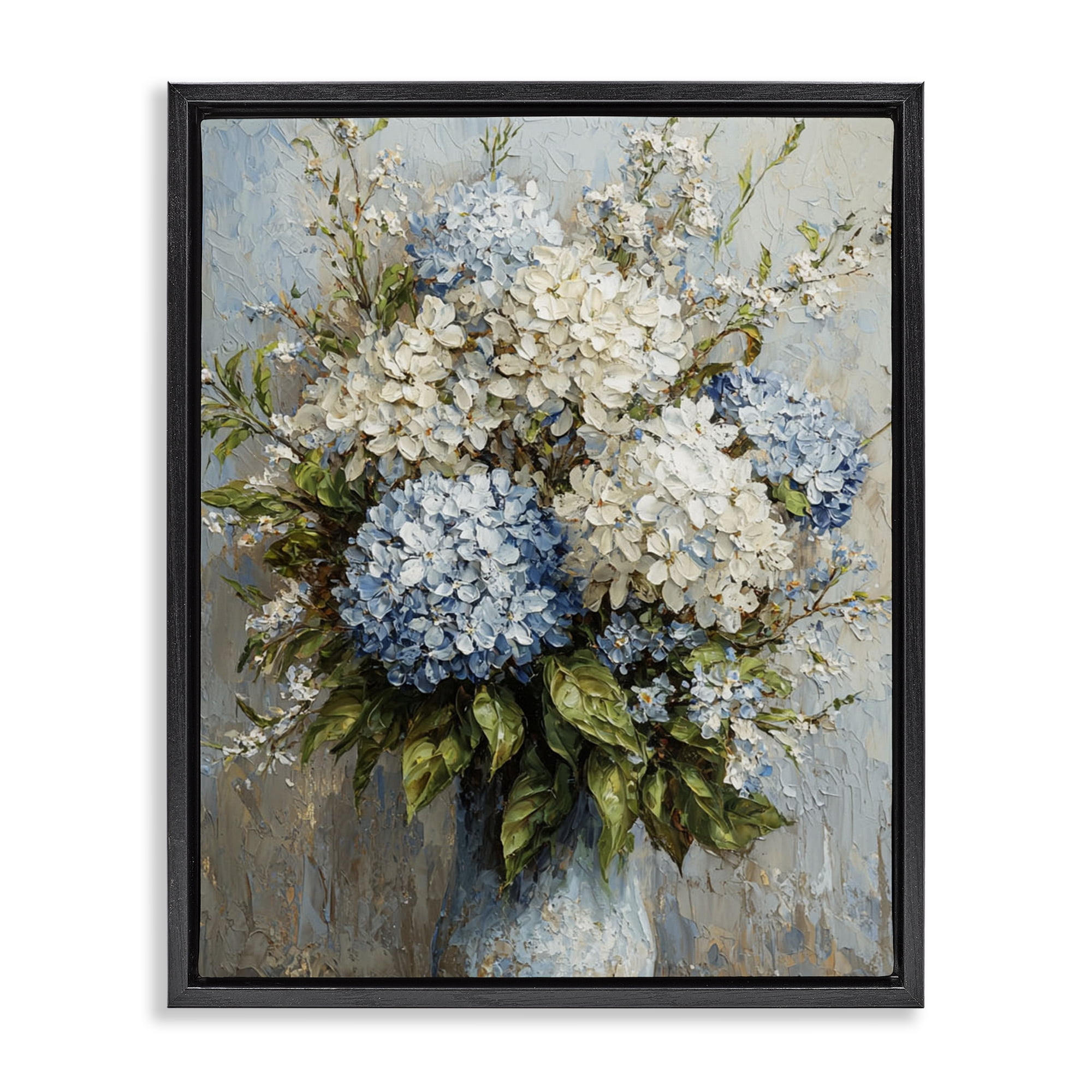 Stupell Industries Muted Classic Hydrangeas Floral Painting Black Floater Framed Canvas Art Print Wall Art, 25 x 31