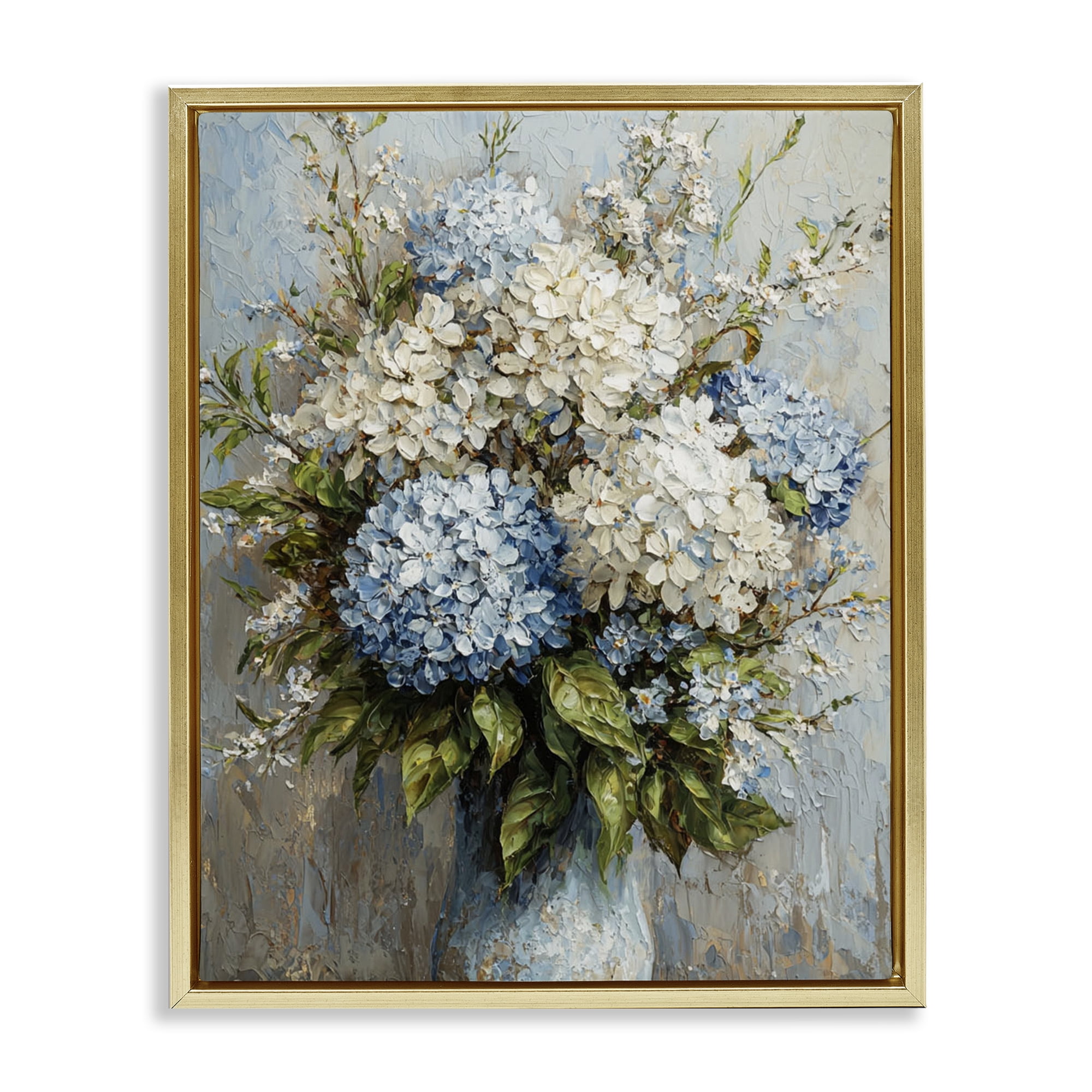 Stupell Industries Muted Classic Hydrangeas Floral Painting Gold Floater Framed Canvas Art Print Wall Art, 17 x 21