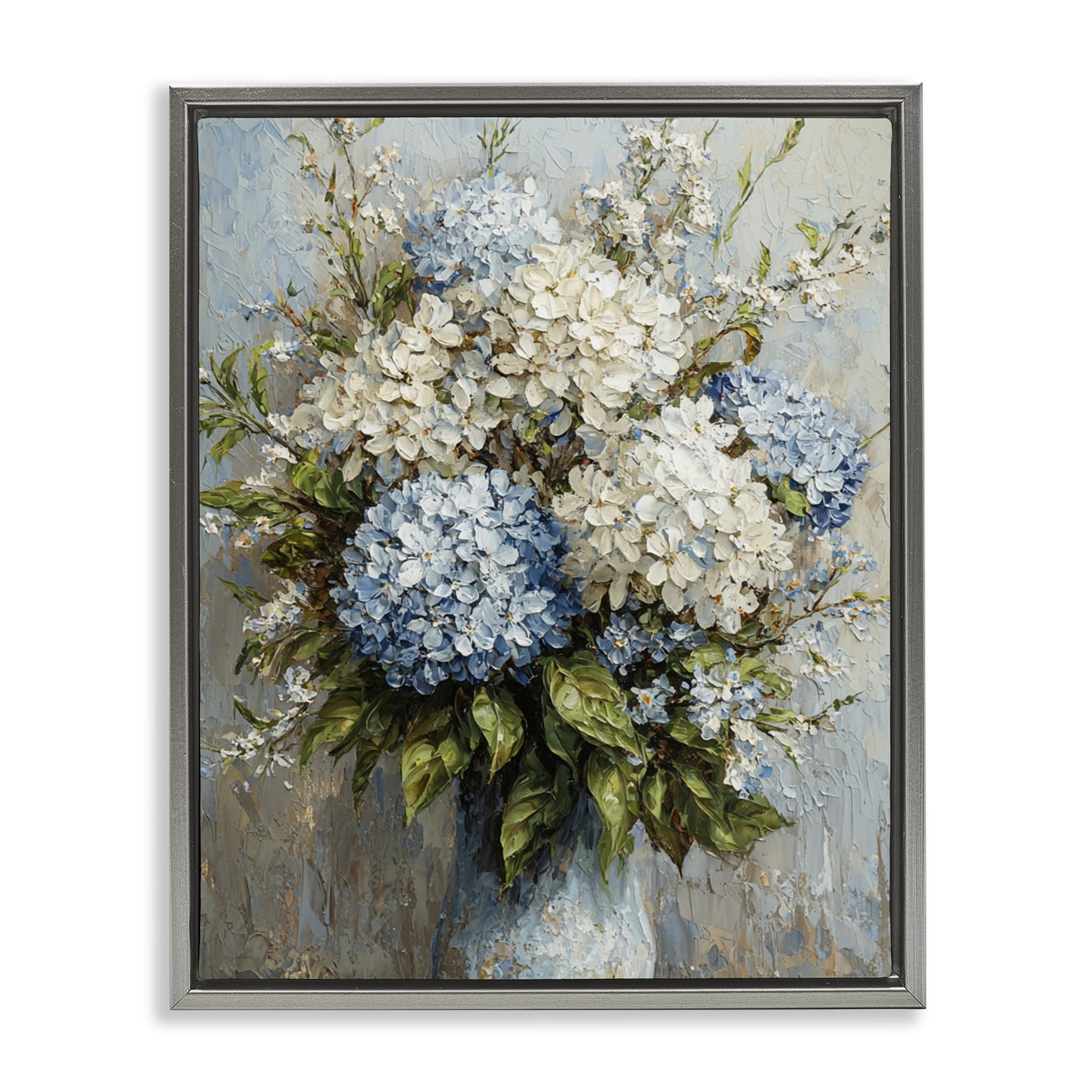 Stupell Industries Muted Classic Hydrangeas Floral Painting Gray Floater Framed Canvas Art Print Wall Art, 17 x 21