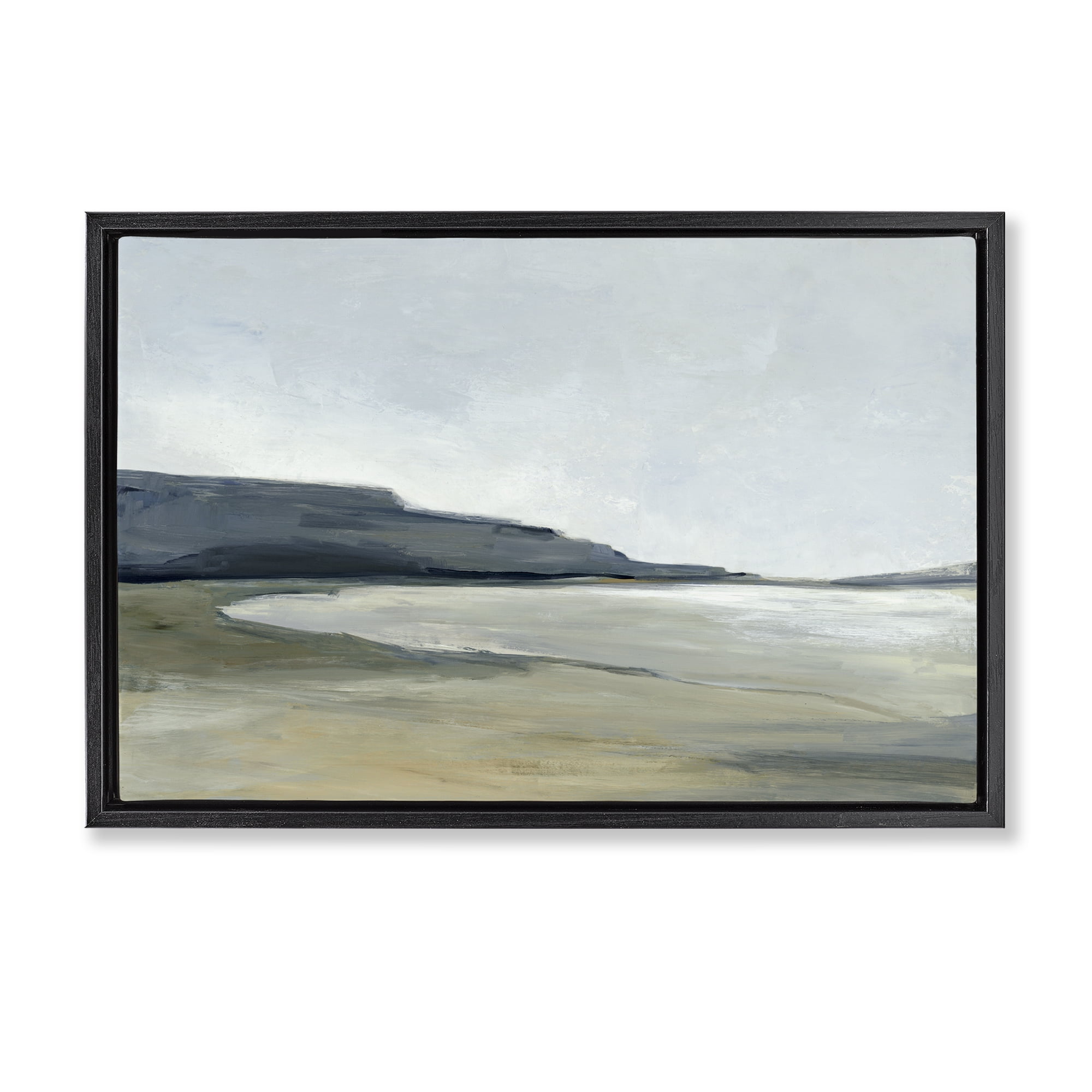 Stupell Industries Muted Coastline Cliff Landscape & Nature Painting Black Floater Framed Canvas Art Print Wall Art, 31 x 21