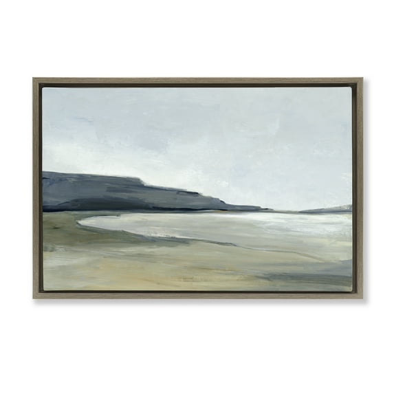 Stupell Industries Muted Coastline Cliff Landscape & Nature Painting Brown Floater Framed Canvas Art Print Wall Art, 25 x 17
