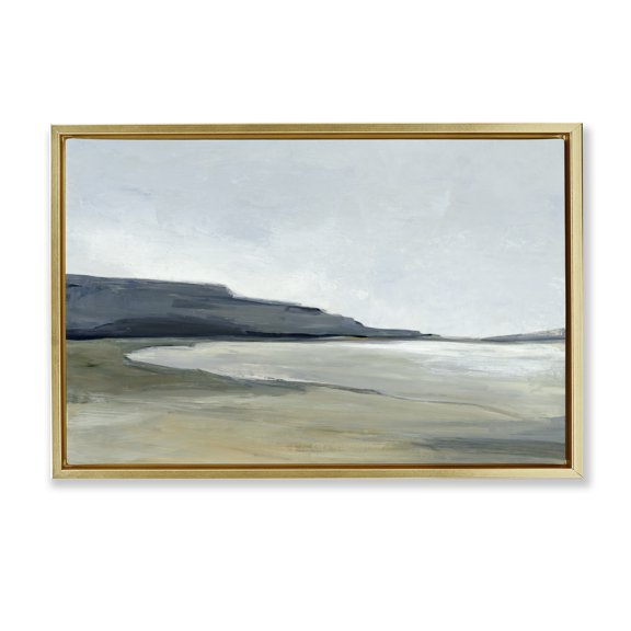 Stupell Industries Muted Coastline Cliff Landscape & Nature Painting Gold Floater Framed Canvas Art Print Wall Art, 25 x 17