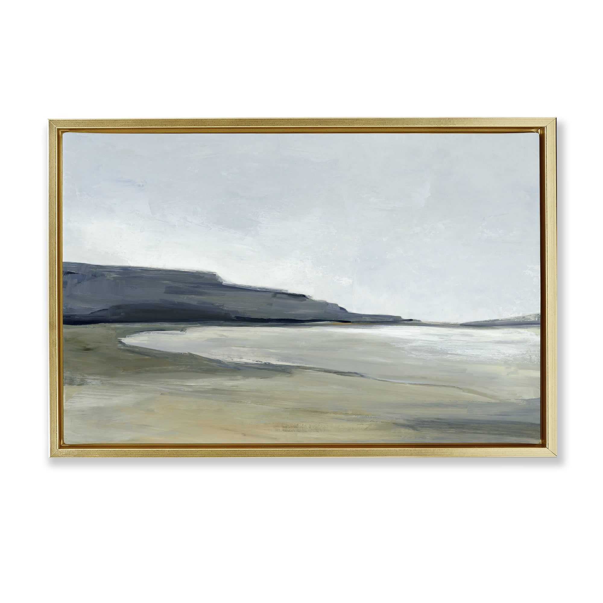 Stupell Industries Muted Coastline Cliff Landscape & Nature Painting Gold Floater Framed Canvas Art Print Wall Art, 31 x 21