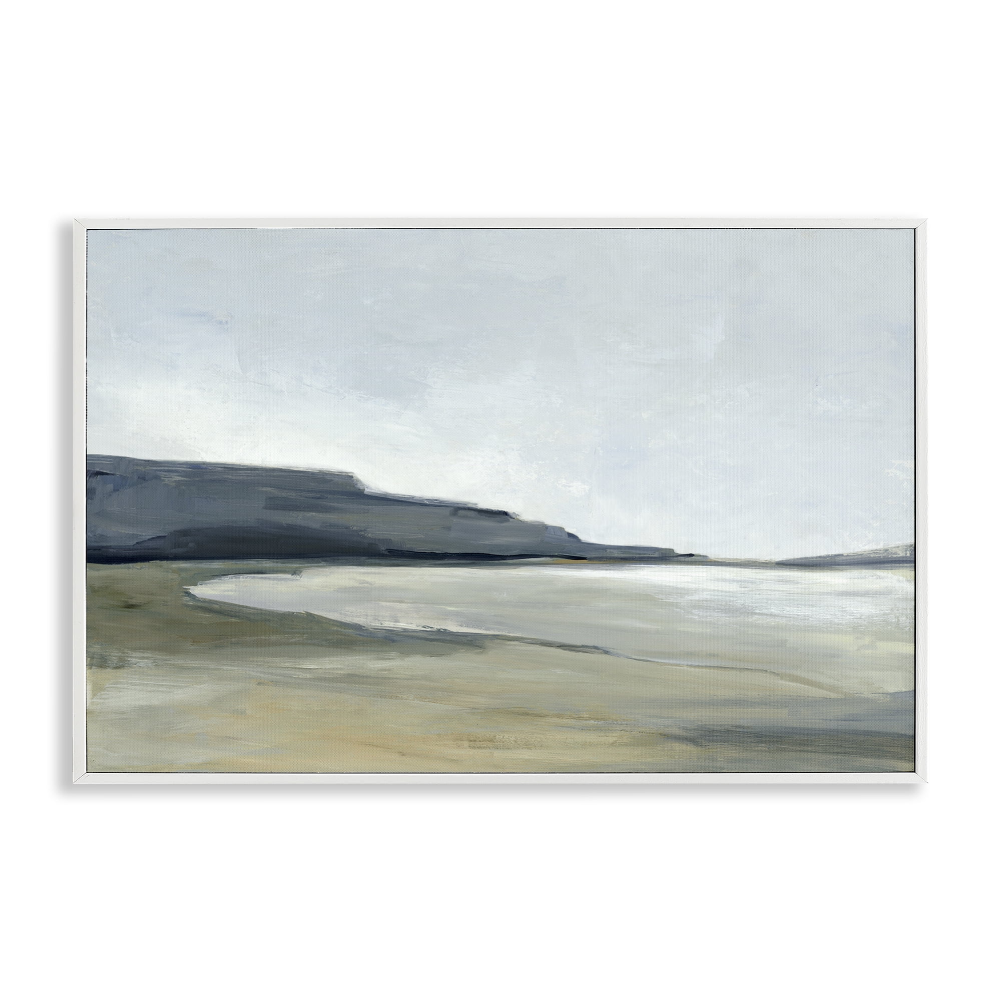 Stupell Industries Muted Coastline Cliff Landscape & Nature Painting White Framed Art Print Wall Art, 24 x 16