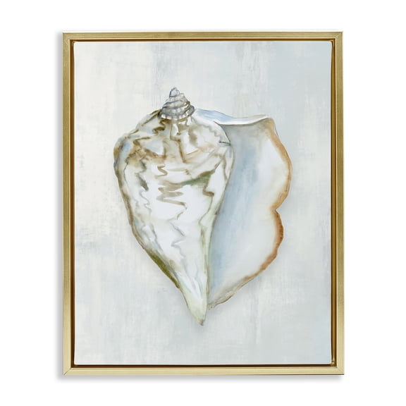 Stupell Industries Muted Conch Shell Serenity Gold Framed Floater Canvas Wall Art design by Hannah Dawson, 21 x 17