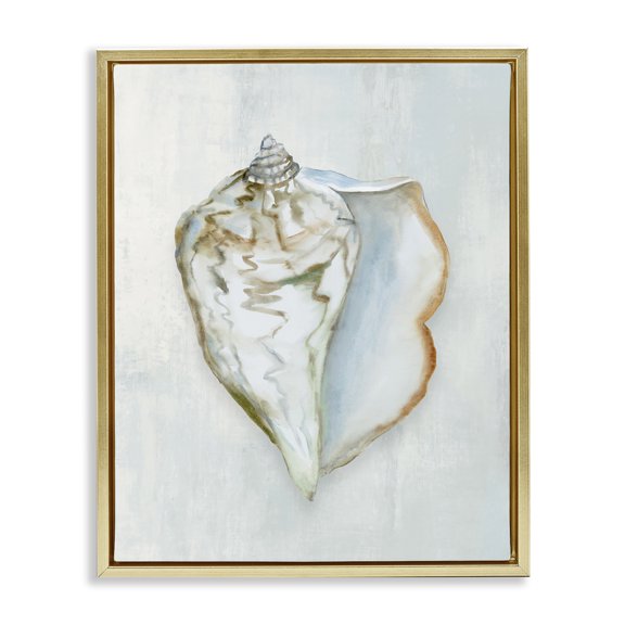 Stupell Industries Muted Conch Shell Serenity Gold Framed Floater Canvas Wall Art design by Hannah Dawson, 31 x 25