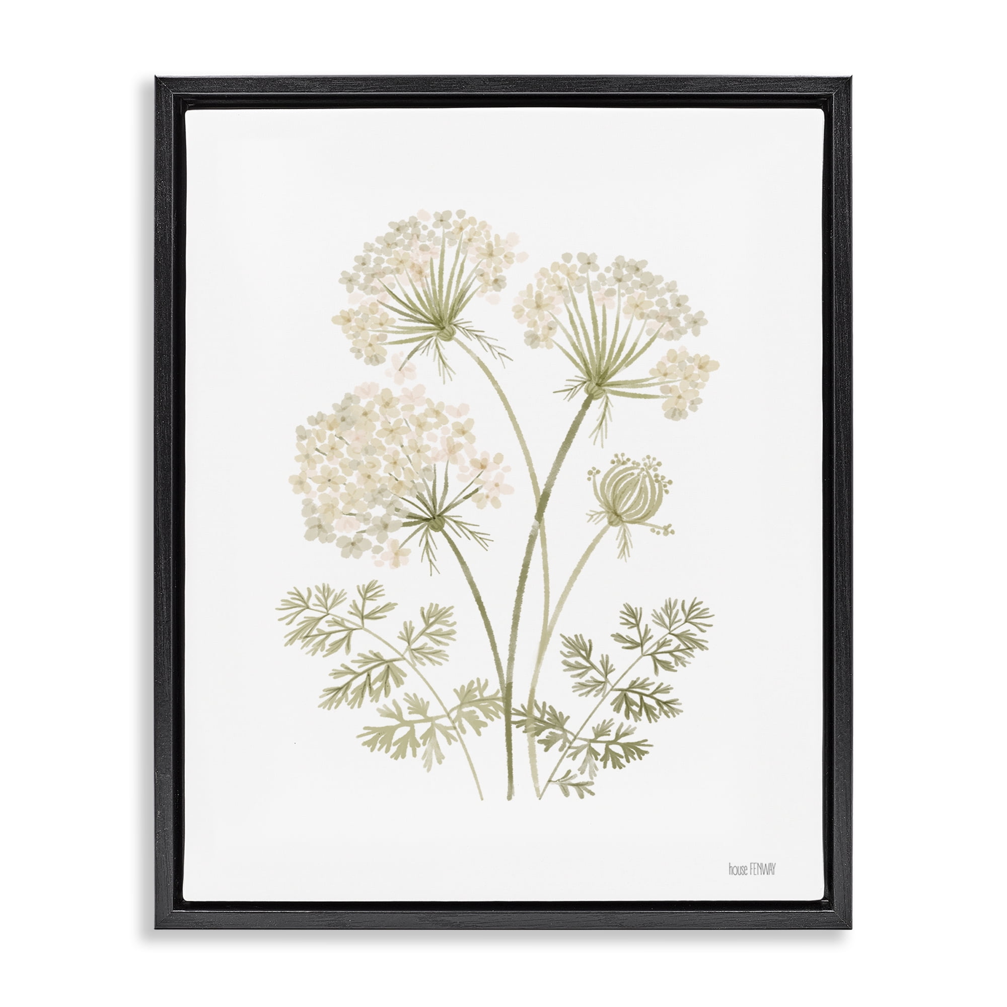Stupell Industries Muted Cottage Dandelions Plants & Flowers Painting Black Floater Framed Canvas Art Print Wall Art, 17 x 21