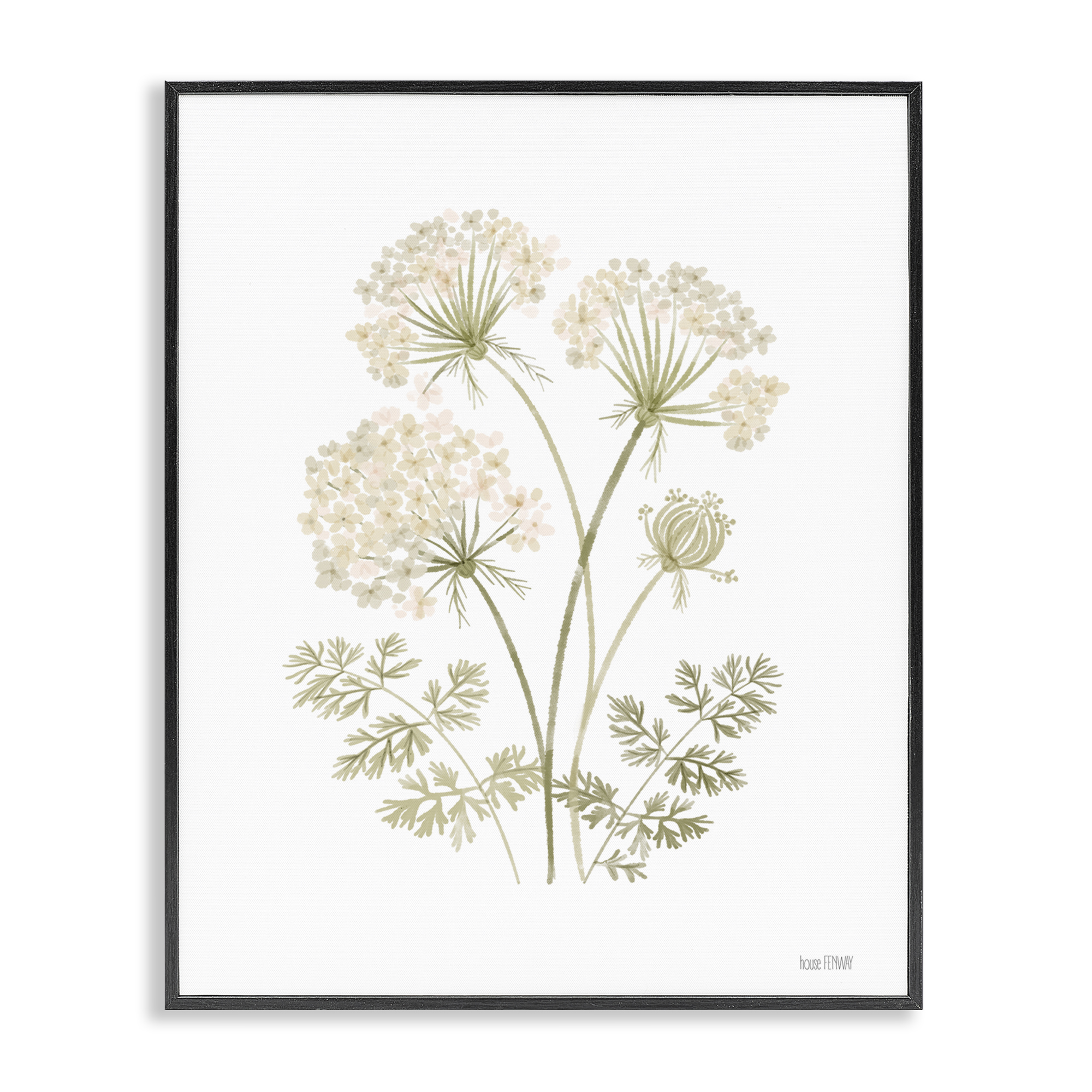 Stupell Industries Muted Cottage Dandelions Plants & Flowers Painting Black Framed Art Print Wall Art, 11 x 14