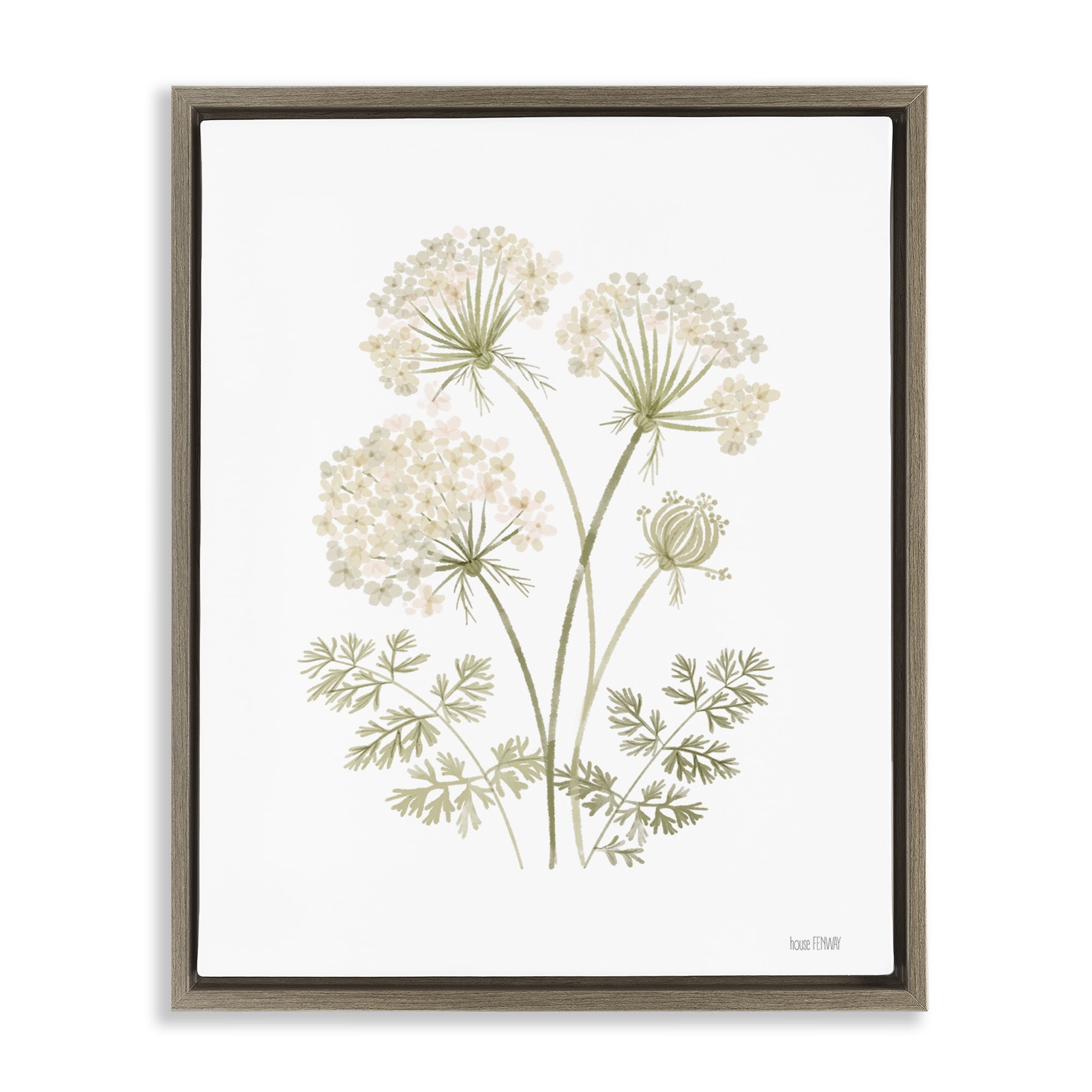 Stupell Industries Muted Cottage Dandelions Plants & Flowers Painting Brown Floater Framed Canvas Art Print Wall Art, 25 x 31