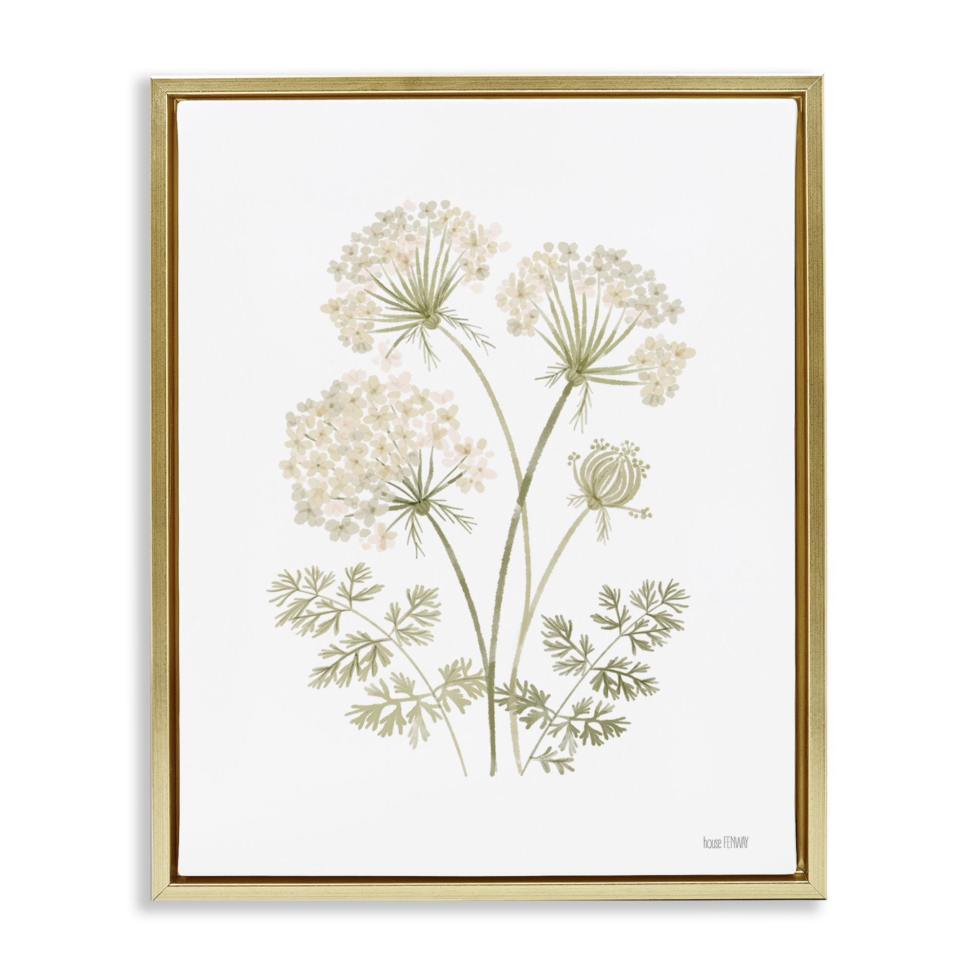 Stupell Industries Muted Cottage Dandelions Plants & Flowers Painting Gold Floater Framed Canvas Art Print Wall Art, 25 x 31