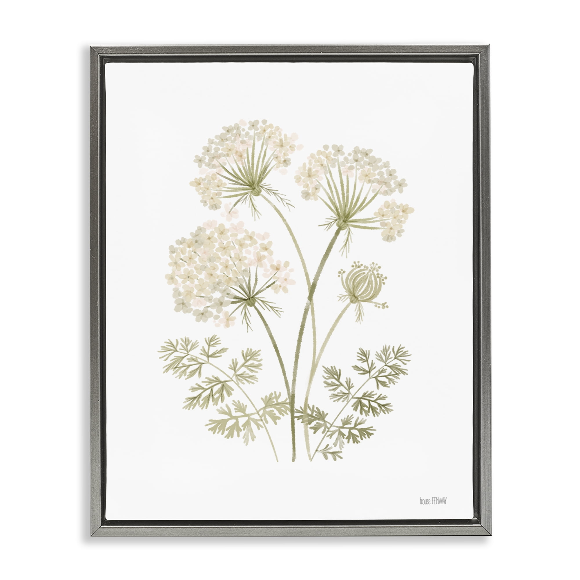 Stupell Industries Muted Cottage Dandelions Plants & Flowers Painting Gray Floater Framed Canvas Art Print Wall Art, 17 x 21