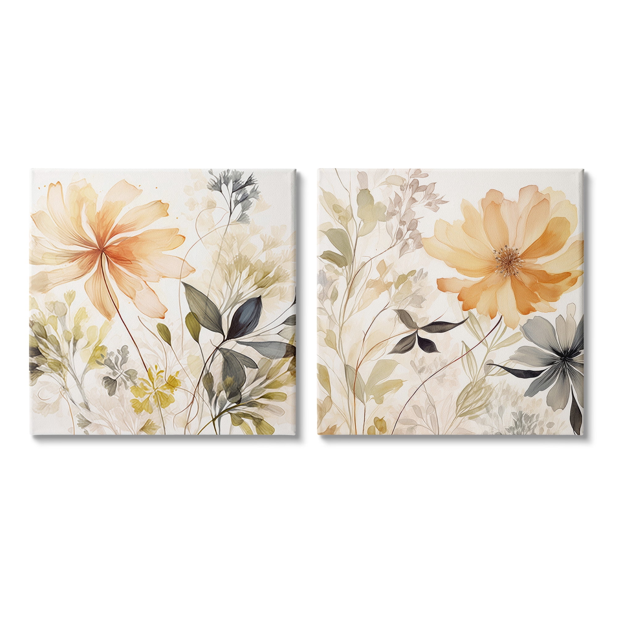 Stupell Industries Muted Cottage Flowers Botanical & Floral Painting Gallery Wrapped Canvas Art Print Wall Art, 17 x 17, Set of 2