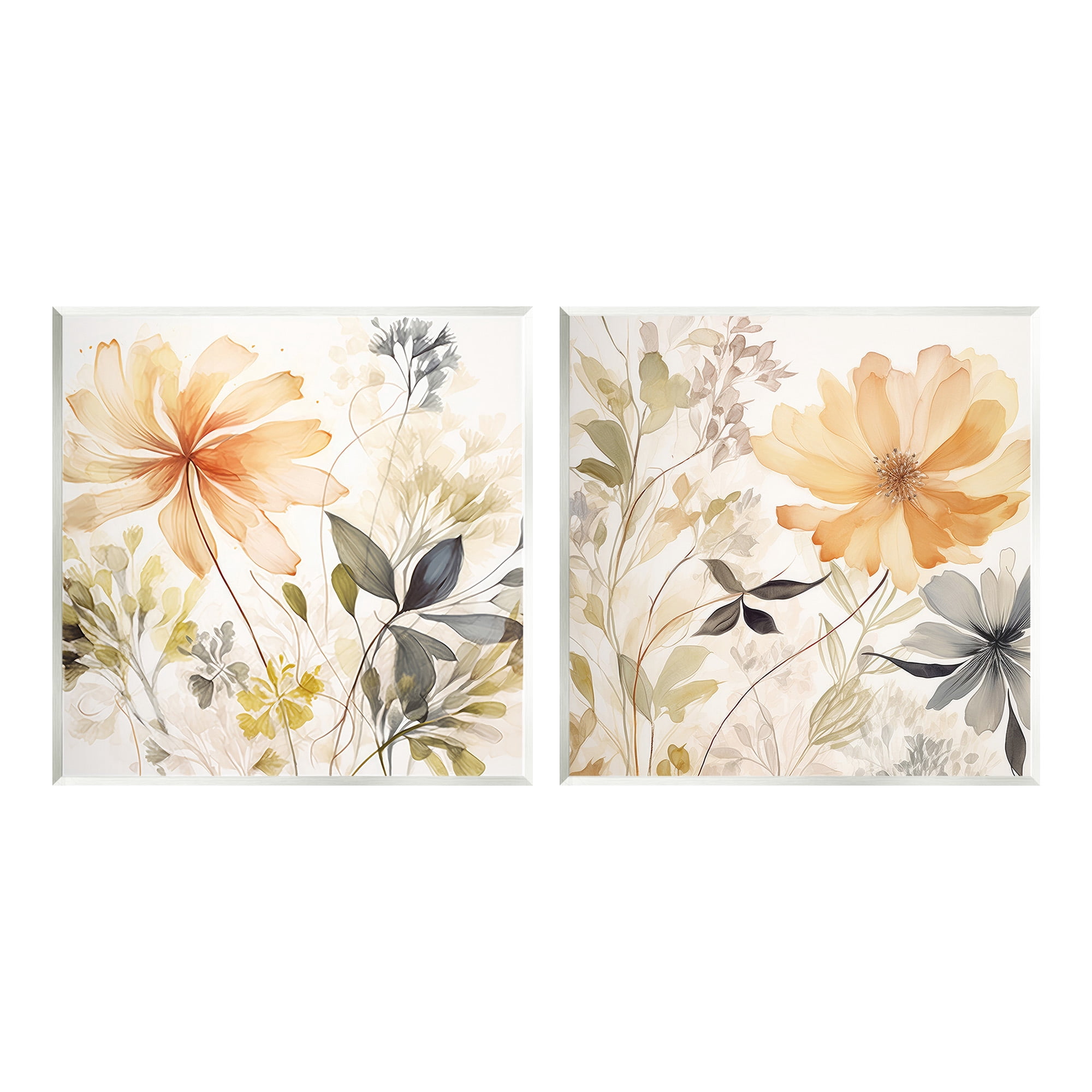 Stupell Industries Muted Cottage Flowers Botanical & Floral Painting Unframed Art Print Wall Art, 12 x 12, Set of 2