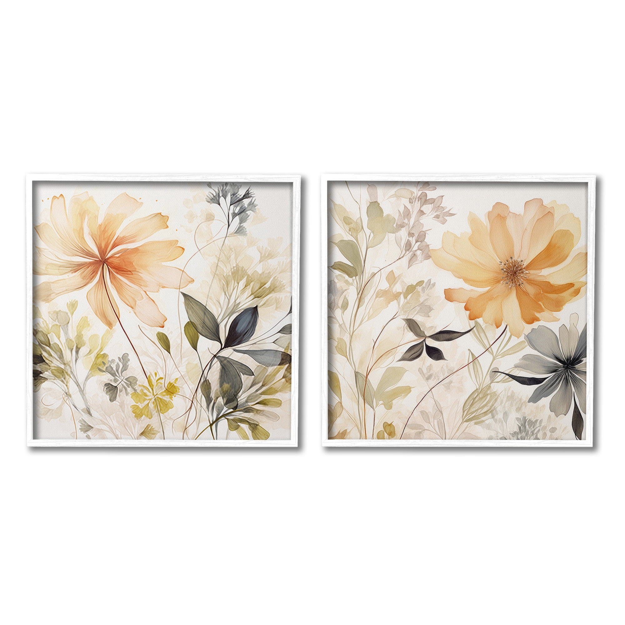 Stupell Industries Muted Cottage Flowers Botanical & Floral Painting White Framed Art Print Wall Art, 17 x 17, Set of 2