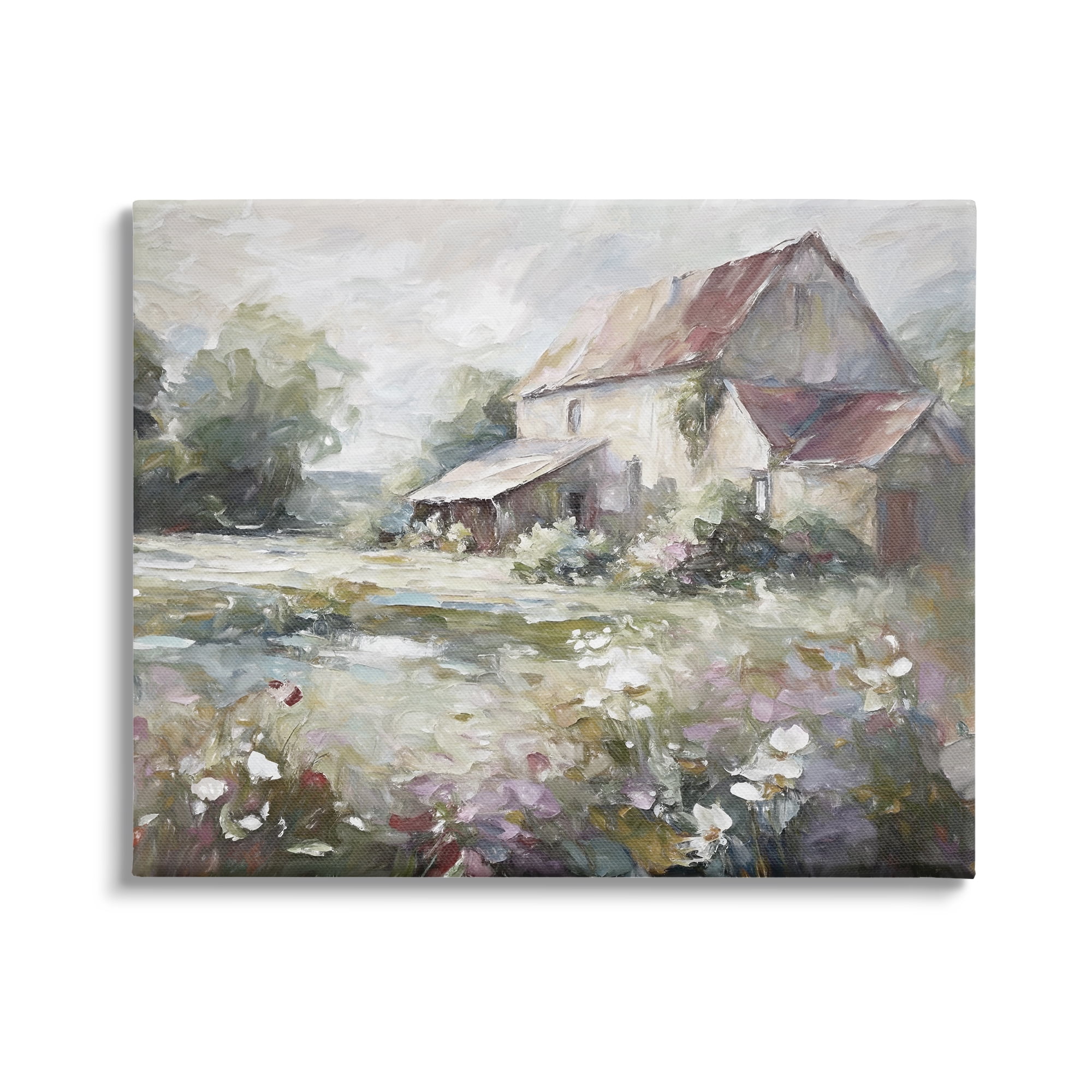 Stupell Industries Muted Cottage Meadow Landscape Painting Gallery Wrapped Canvas Art Print Wall Art, 20 x 16