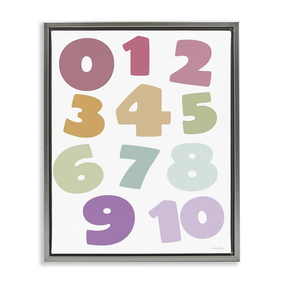 Stupell Industries Muted Counting Numbers Gray Framed Floater Canvas Wall Art, design by Susan Ball