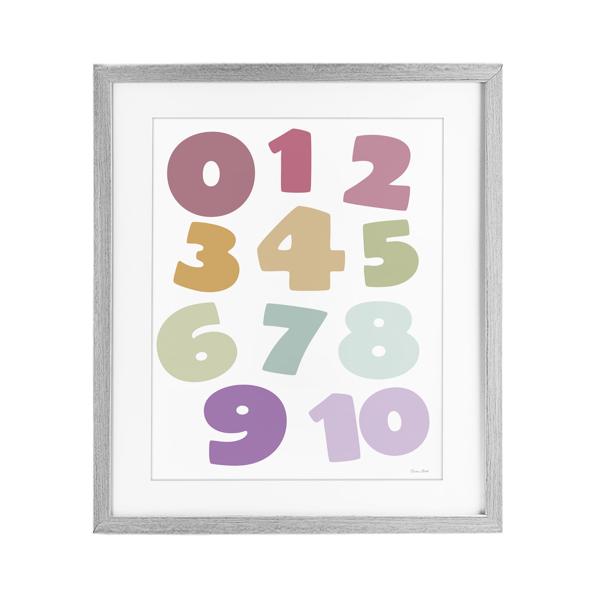 Stupell Industries Muted Counting Numbers Gray Framed Print Under Glass, design by Susan Ball