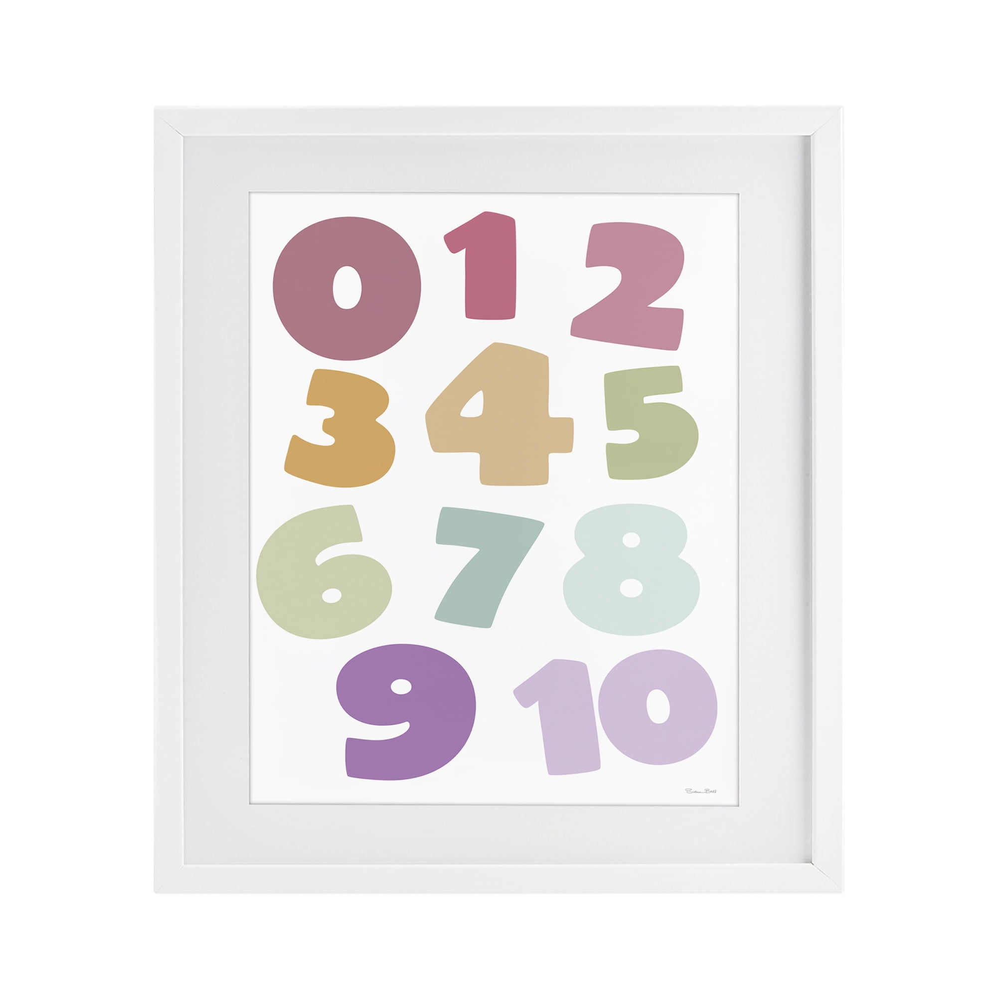 Stupell Industries Muted Counting Numbers White Framed Print Under Glass, design by Susan Ball