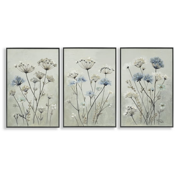 Stupell Industries Muted Dandelions & Wildflowers Floral Painting Black Framed Art Print Wall Art, 16 x 24, Set of 3