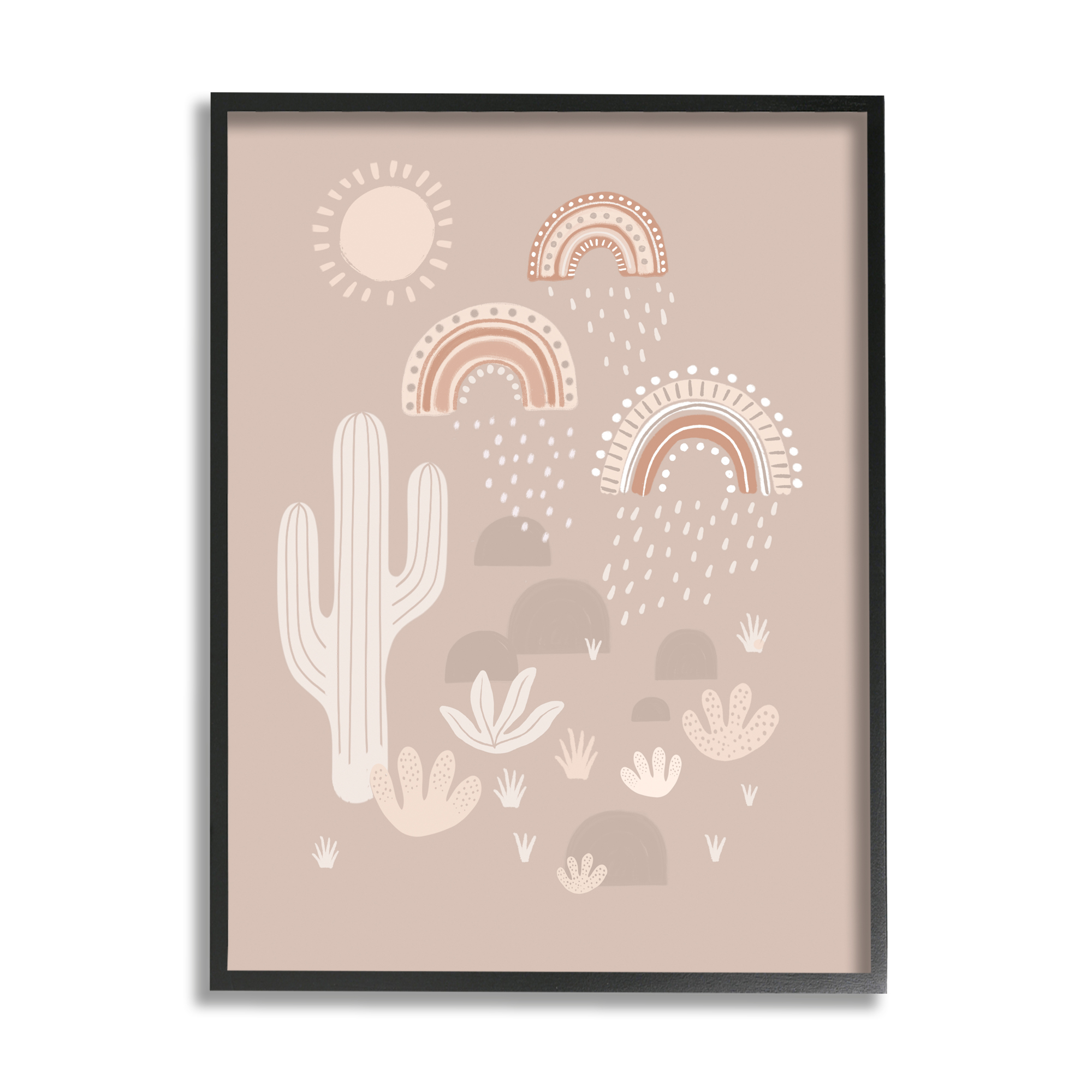 Stupell Industries Muted Desert Landscape Triple Rainbow Soft Cactus Cabin Painting Black Framed Art Print Wall Art, 11 x 14, Design by Nancy McKenzie
