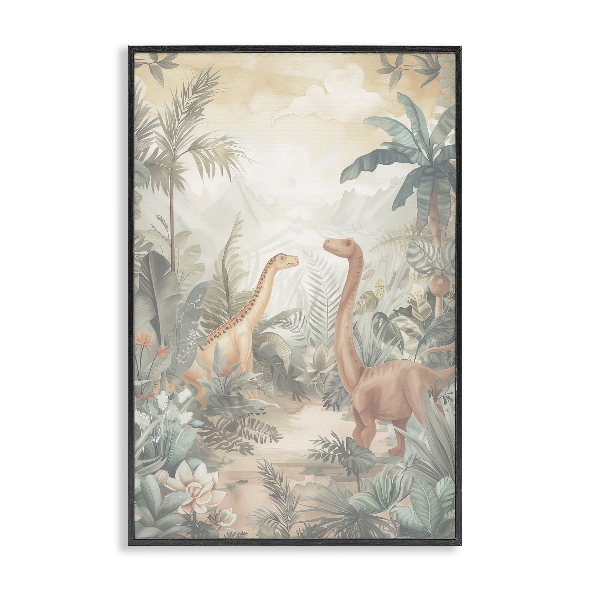Stupell Industries Muted Dinosaurs in Jungle Black Framed Giclee Art, design by Ray Powers