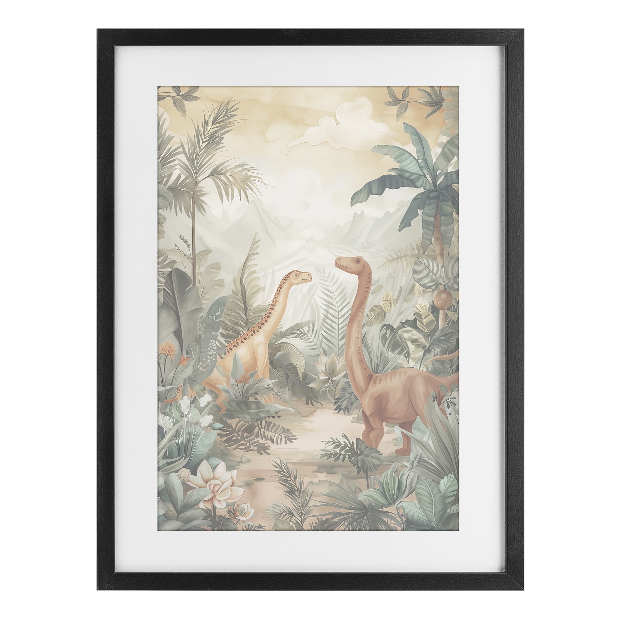 Stupell Industries Muted Dinosaurs in Jungle Black Framed Print Under Glass, design by Ray Powers
