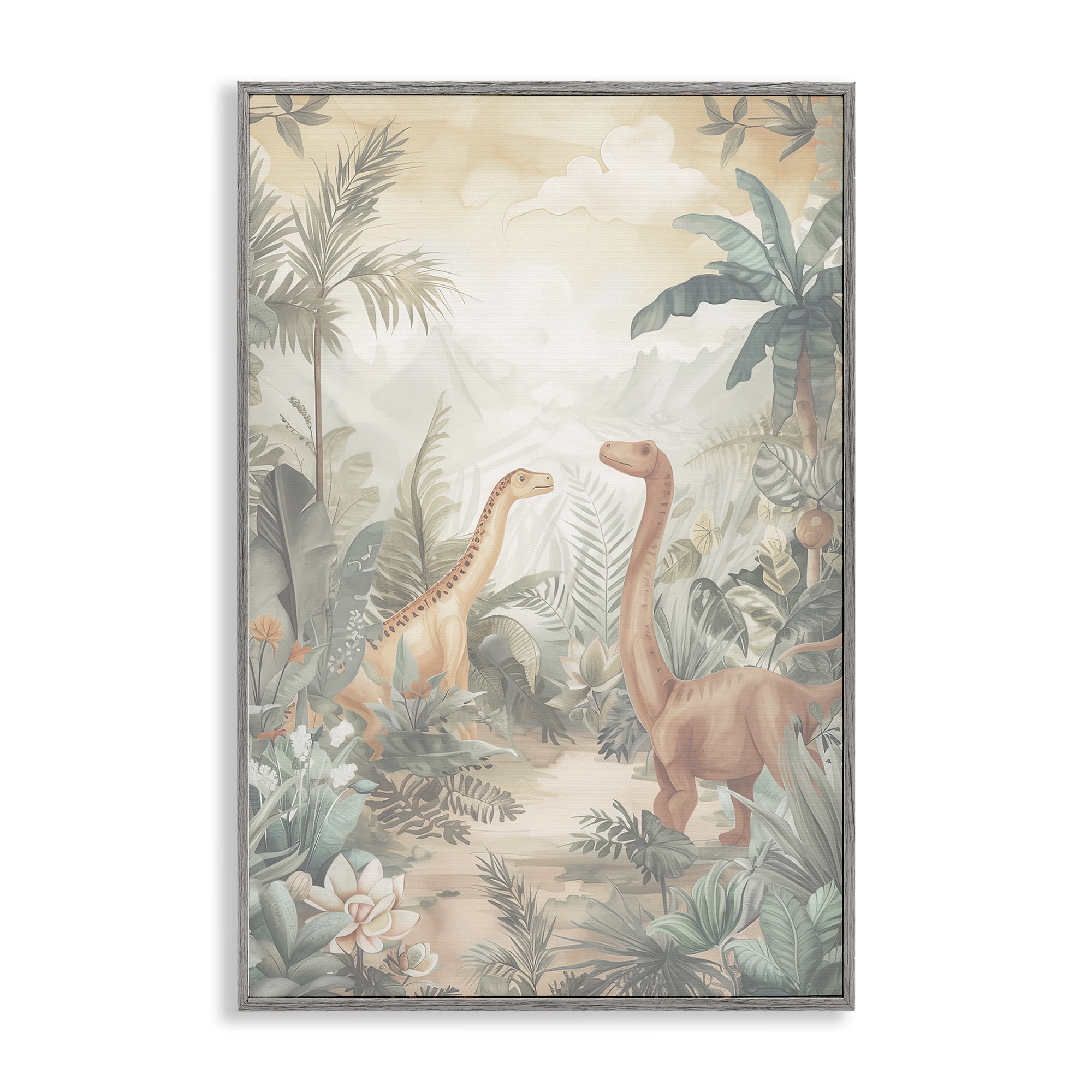 Stupell Industries Muted Dinosaurs in Jungle Gray Framed Giclee Art, design by Ray Powers