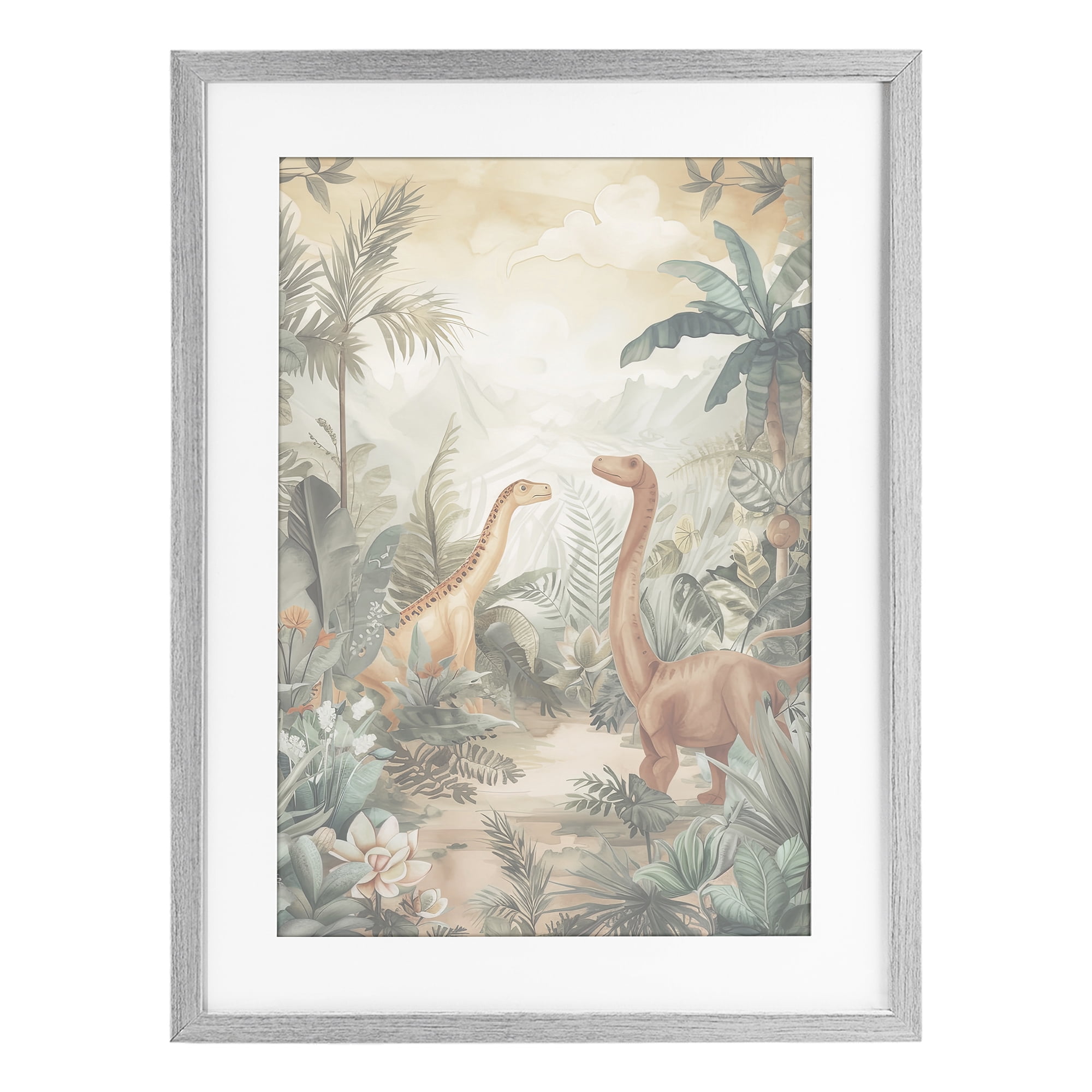 Stupell Industries Muted Dinosaurs in Jungle Gray Framed Print Under Glass, design by Ray Powers