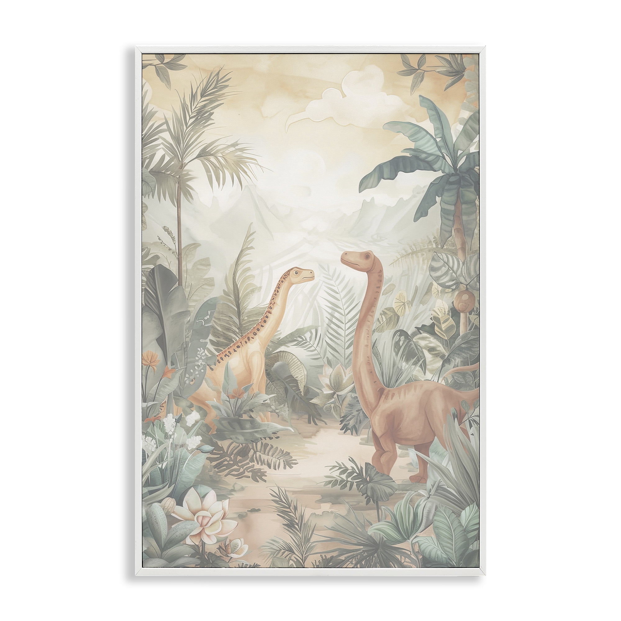 Stupell Industries Muted Dinosaurs in Jungle White Framed Giclee Art, design by Ray Powers