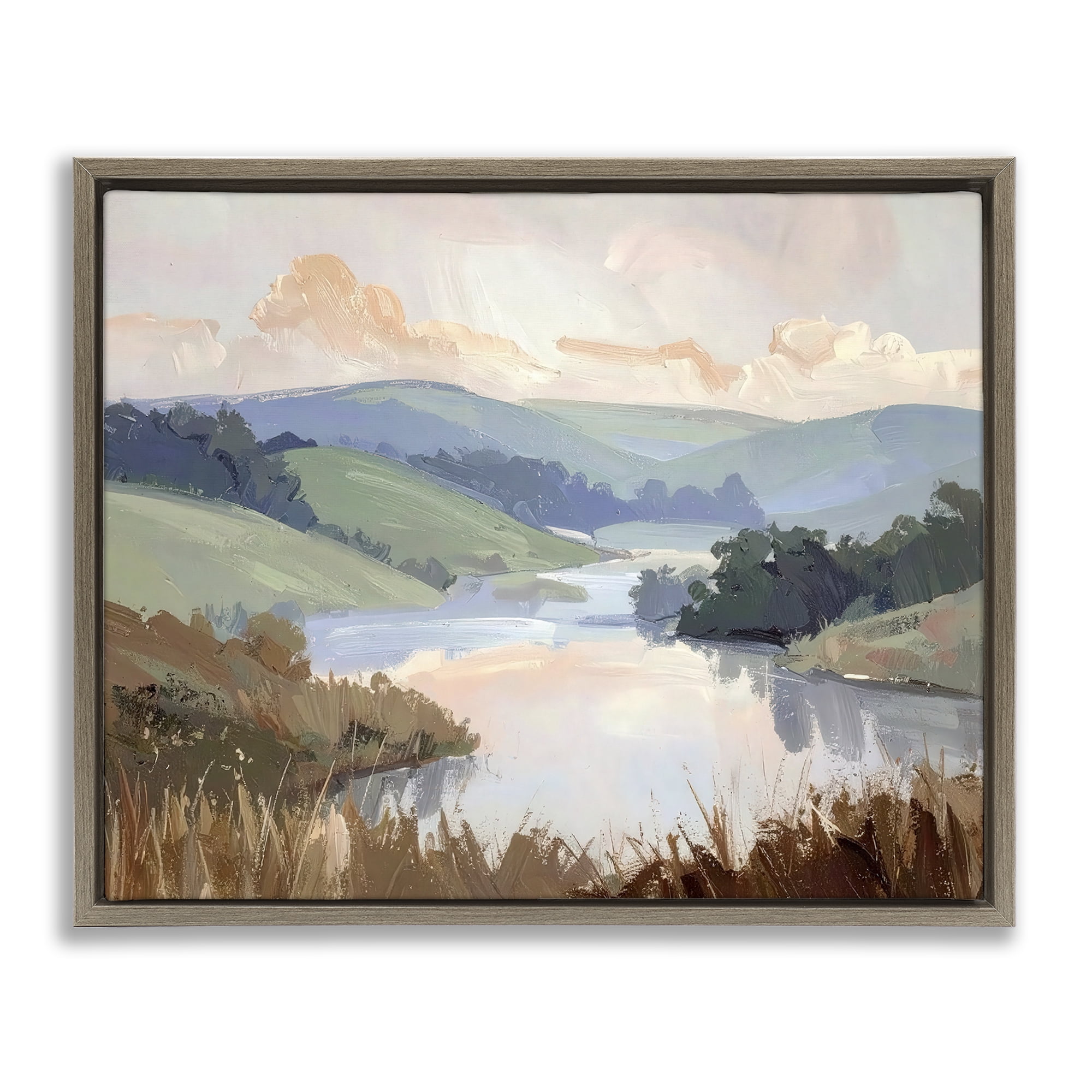 Stupell Industries Muted Distant Mountains Brown Framed Floater Canvas Wall Art, design by Alonza Saunders