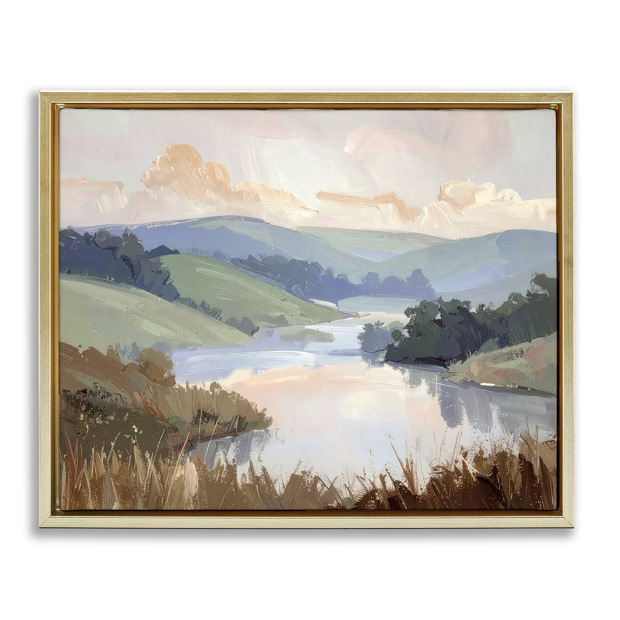 Stupell Industries Muted Distant Mountains Gold Framed Floater Canvas Wall Art, design by Alonza Saunders