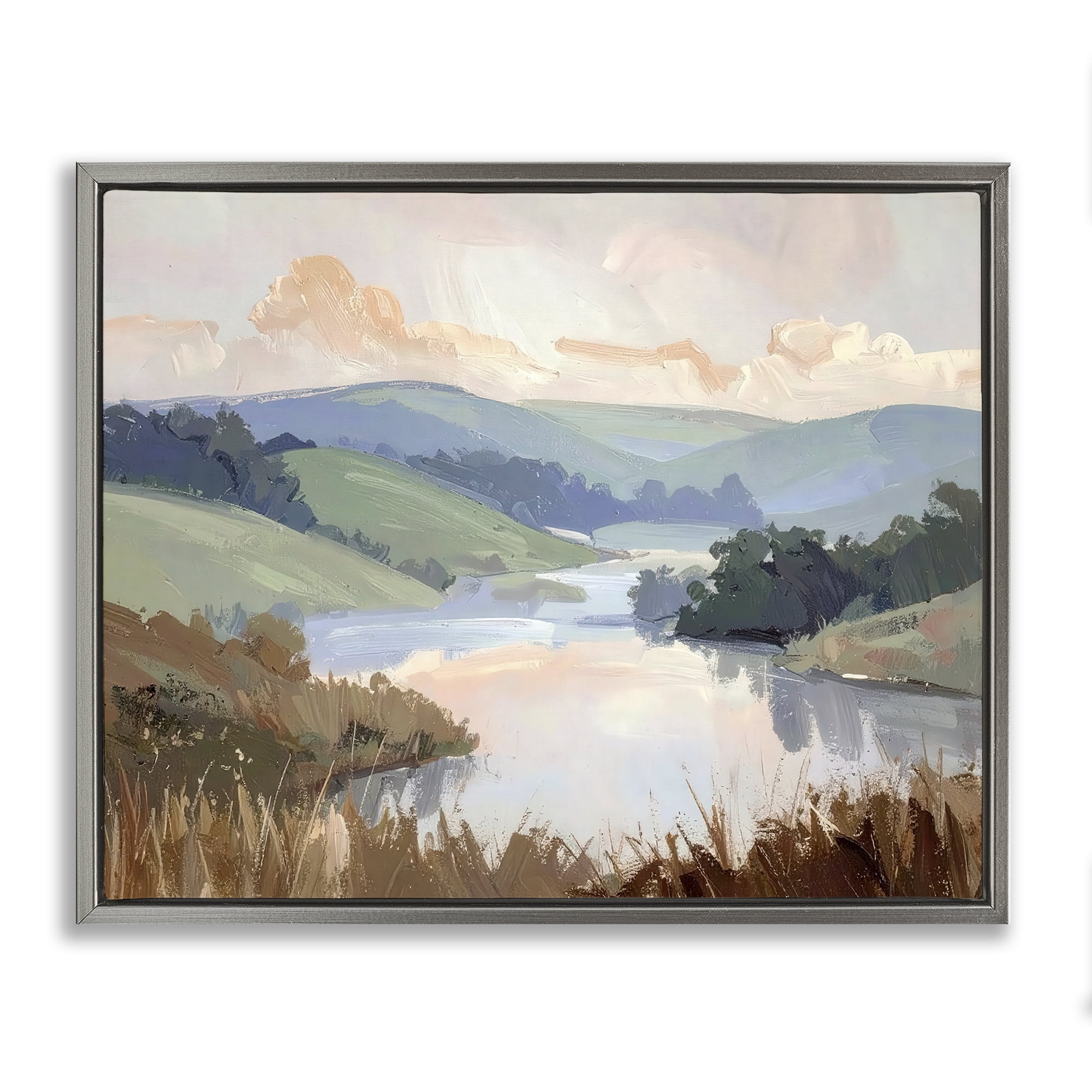 Stupell Industries Muted Distant Mountains Gray Framed Floater Canvas Wall Art, design by Alonza Saunders