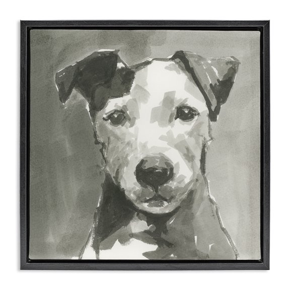 Stupell Industries Muted Dog with Quiet Expression Animals & Insects Painting Black Floater Framed Canvas Art Print Wall Art, 25 x 25
