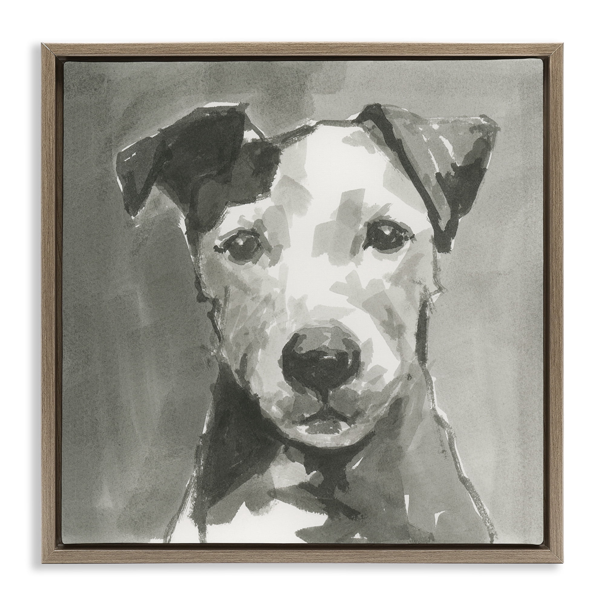 Stupell Industries Muted Dog with Quiet Expression Animals & Insects Painting Brown Floater Framed Canvas Art Print Wall Art, 18 x 18