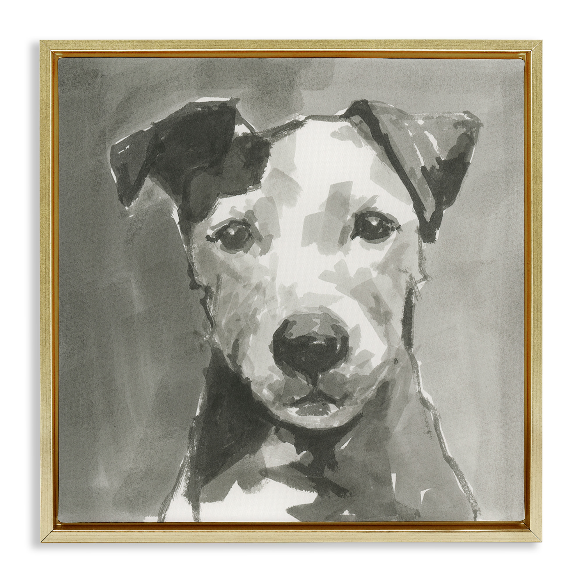 Stupell Industries Muted Dog with Quiet Expression Animals & Insects Painting Gold Floater Framed Canvas Art Print Wall Art, 18 x 18