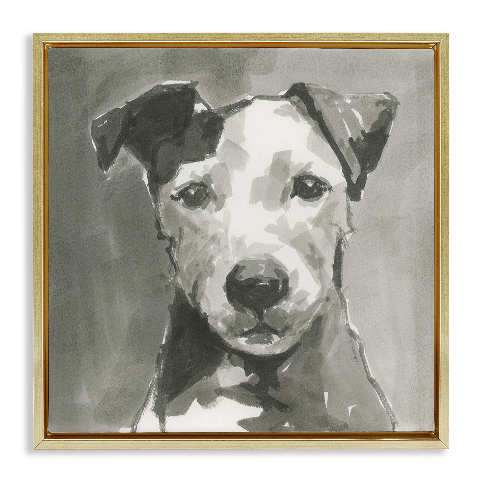 Stupell Industries Muted Dog with Quiet Expression Animals & Insects Painting Gold Floater Framed Canvas Art Print Wall Art, 25 x 25
