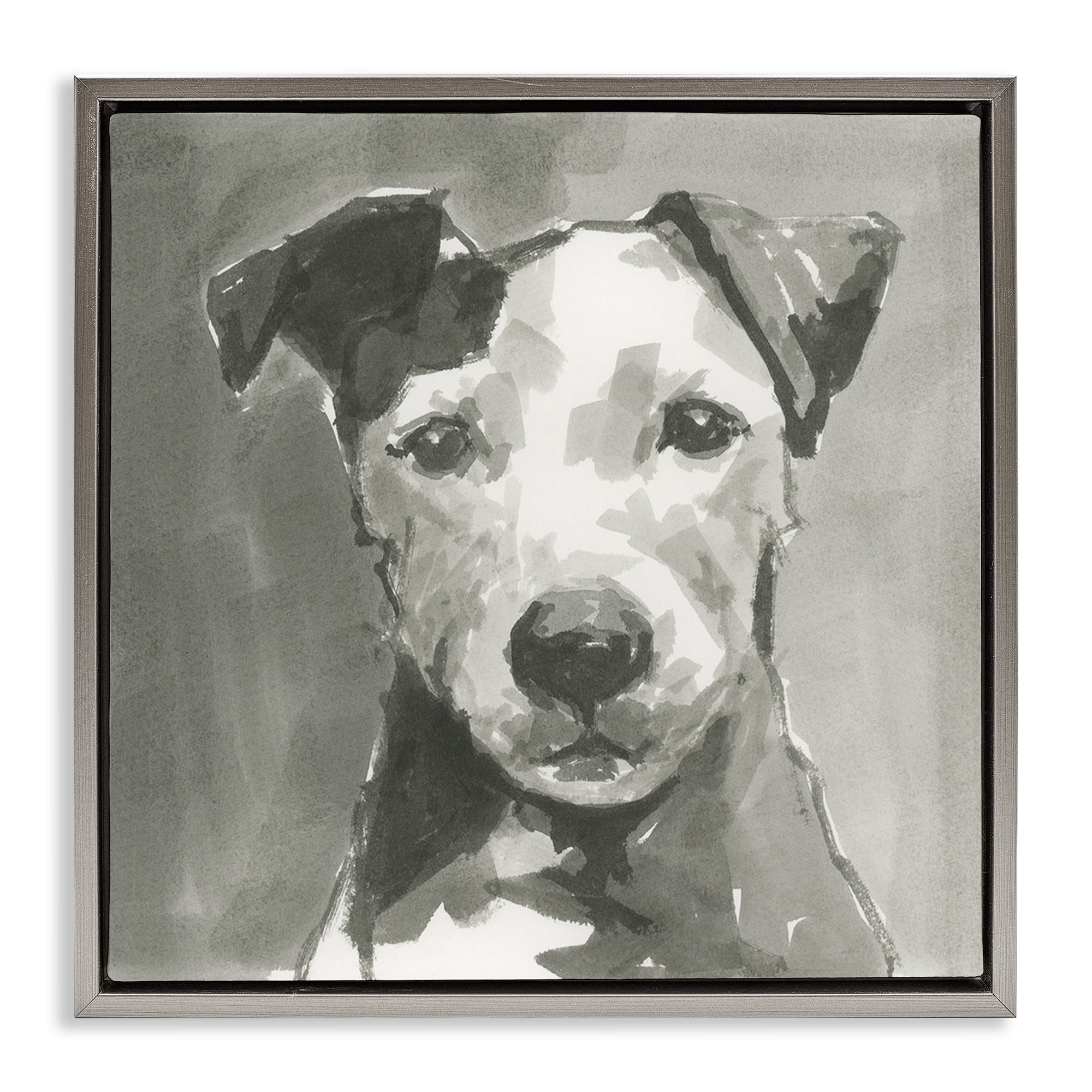 Stupell Industries Muted Dog with Quiet Expression Animals & Insects Painting Gray Floater Framed Canvas Art Print Wall Art, 18 x 18